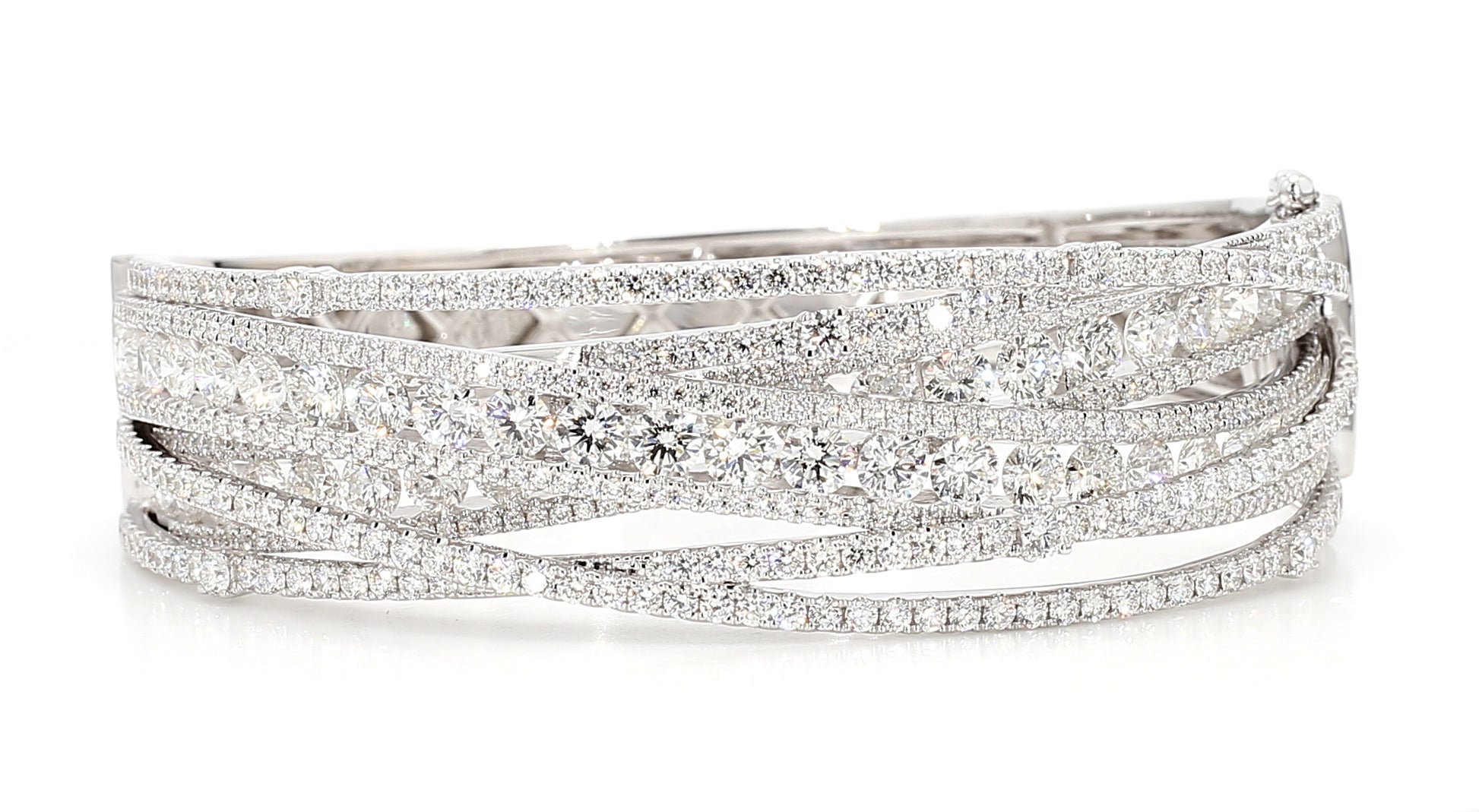 Natural White Round Diamond 13.16 Carat TW Gold Cuff Bracelet