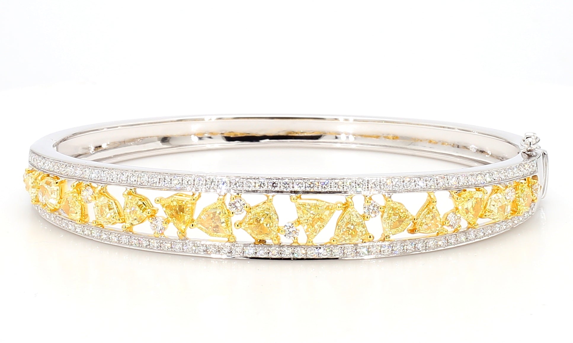 Natural Yellow Trillion Diamond 4.54 Carat TW Gold Cuff Bracelet