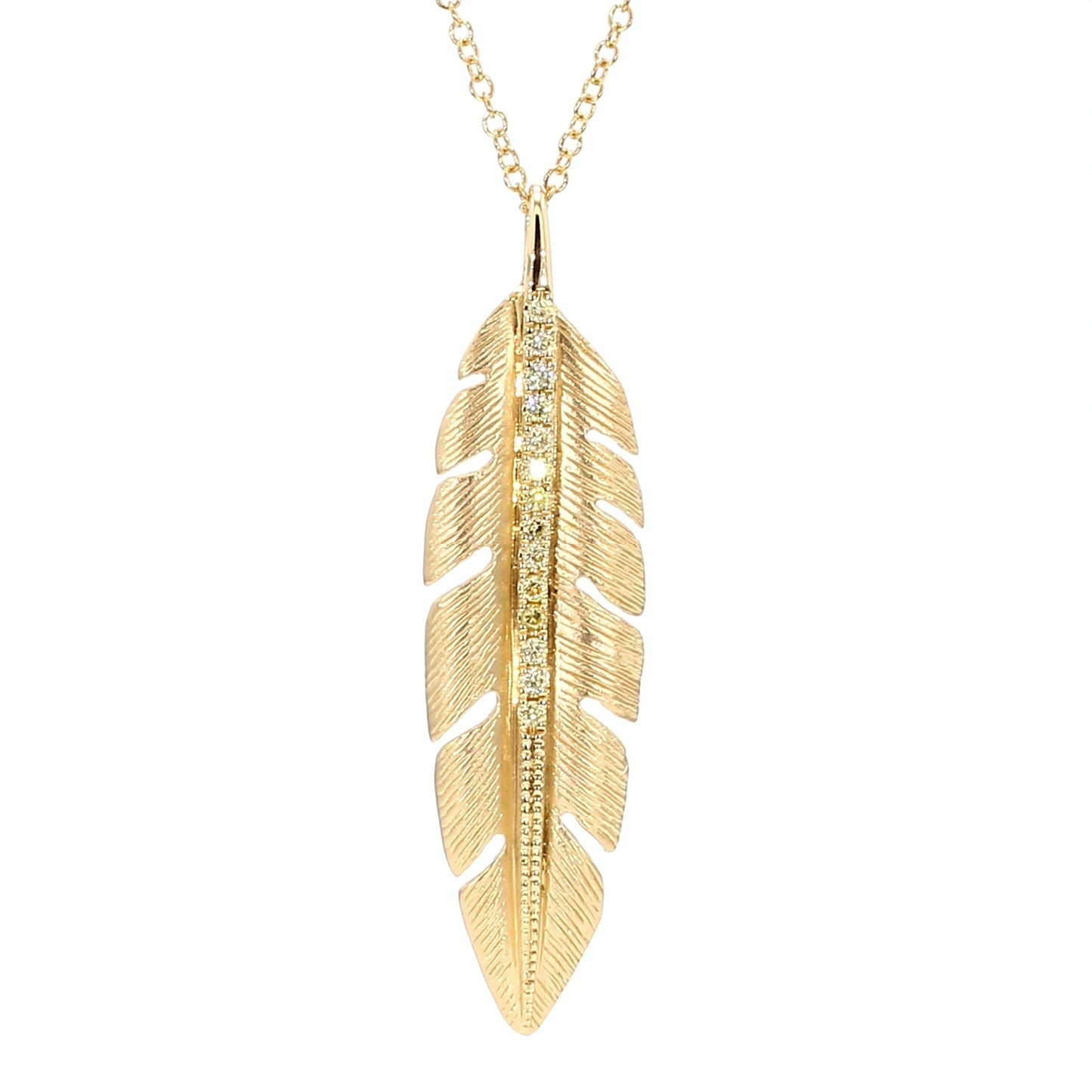 Natural Yellow Round Diamond 0.14 Carat TW Gold Necklace