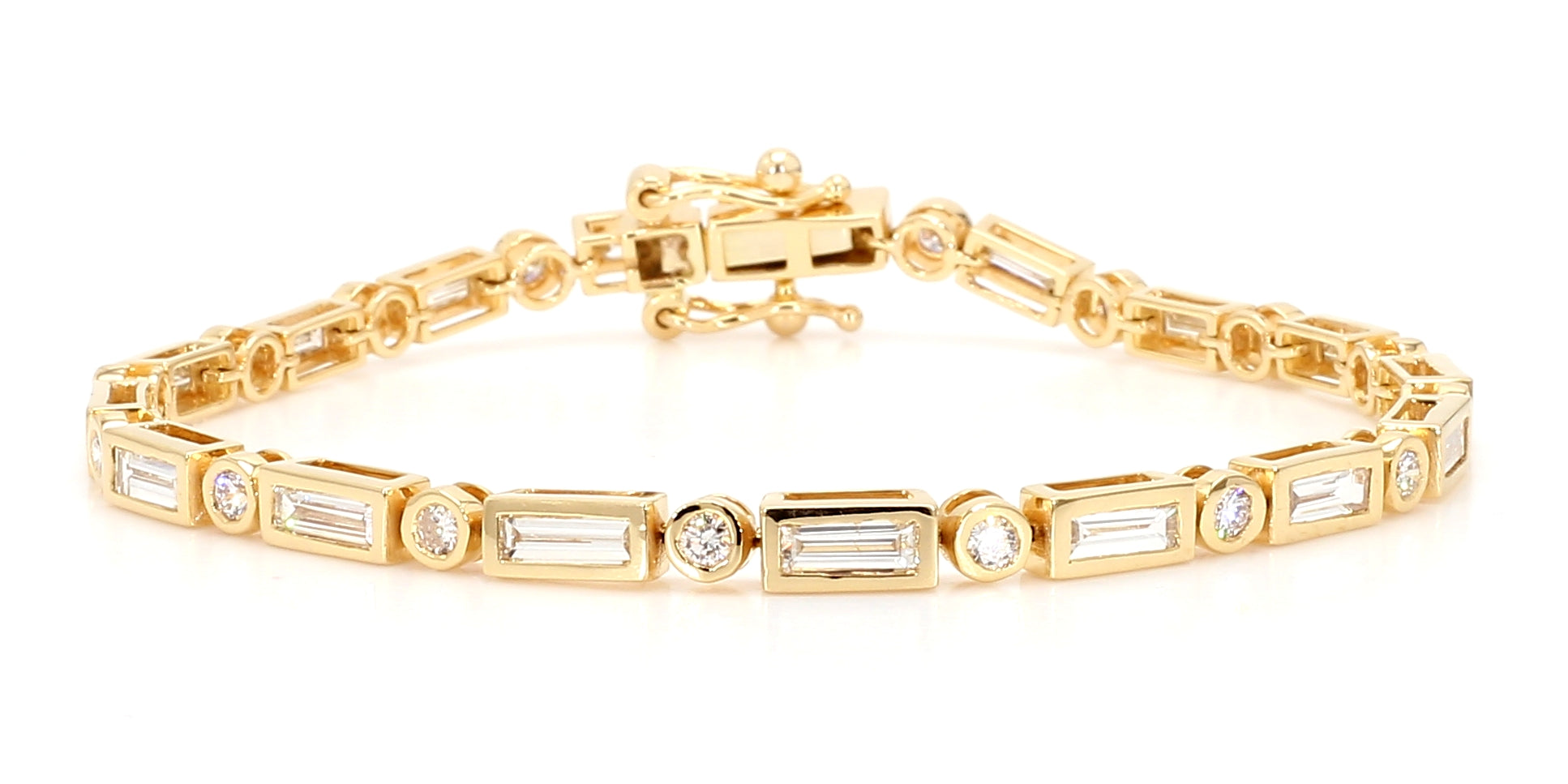 Natural White Baguette Diamond 3.50 Carat TW Gold Tennis Bracelet