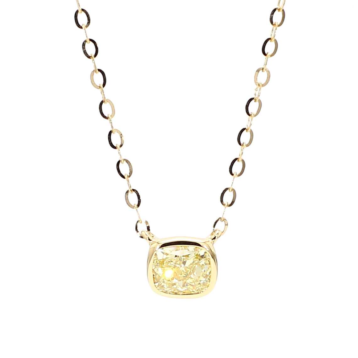 Natural Yellow Cushion Diamond 0.60 Carat TW Gold Necklace