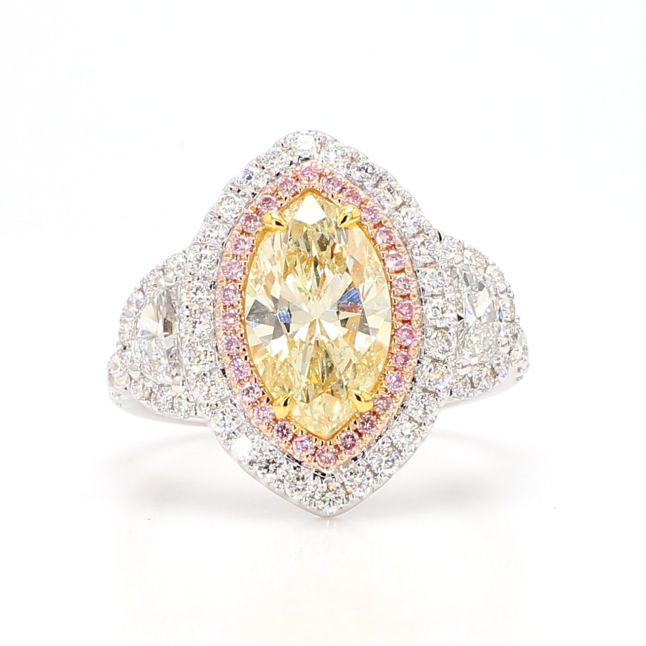 GIA Certified Natural Light Yellow Marquise Diamond 3.51 Carat TW Gold Ring