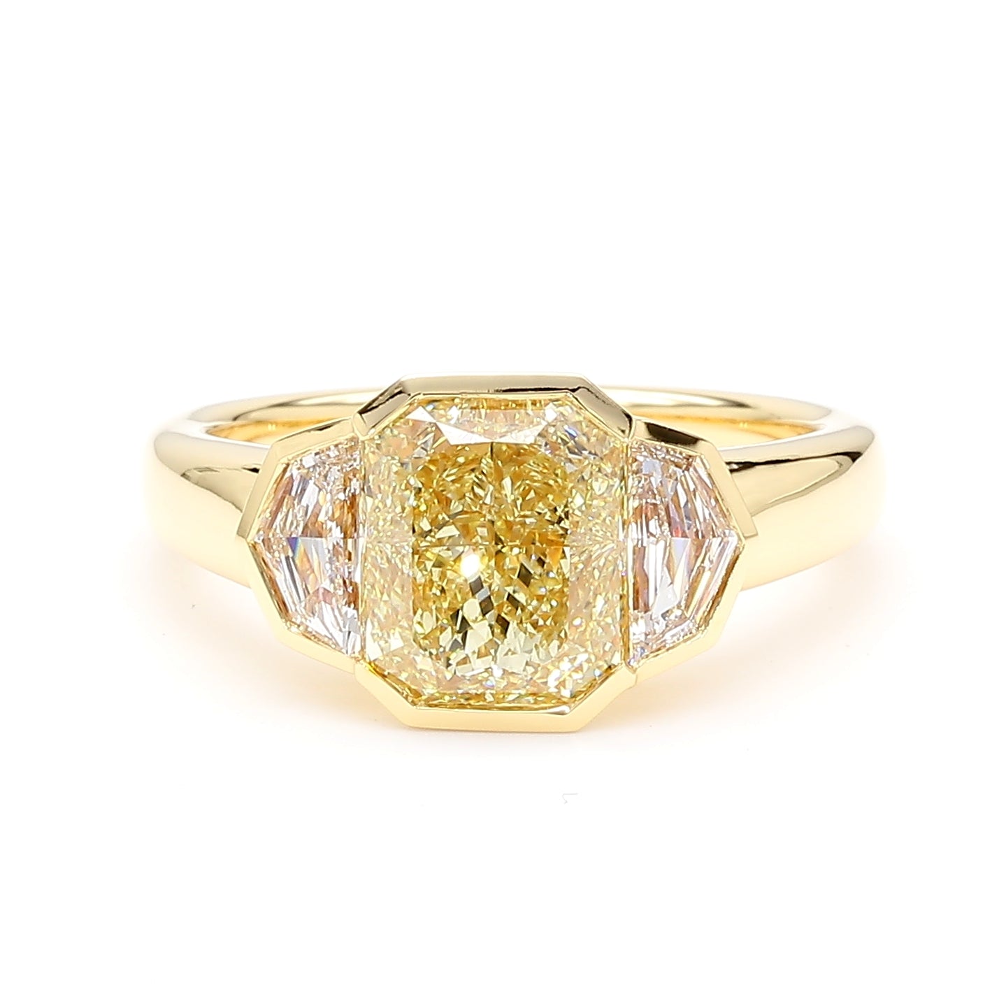 GIA Certified Natural Light Yellow Radiant Diamond 3.53 Carat TW Gold Ring