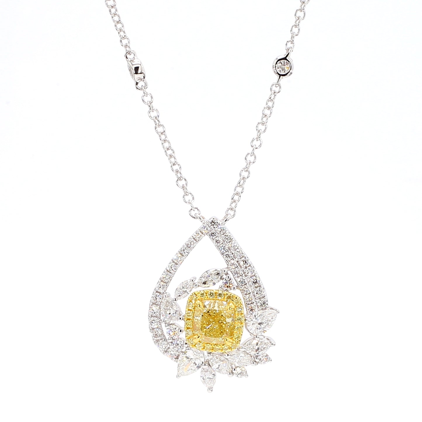GIA Certified Natural Light Yellow Cushion Diamond 2.84 Carat TW Gold Necklace
