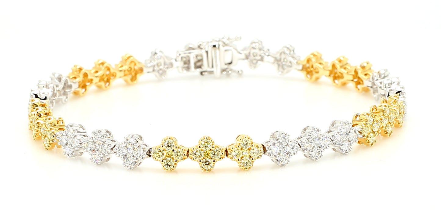Natural Yellow Round Diamond 3.05 Carat TW Gold Tennis Bracelet