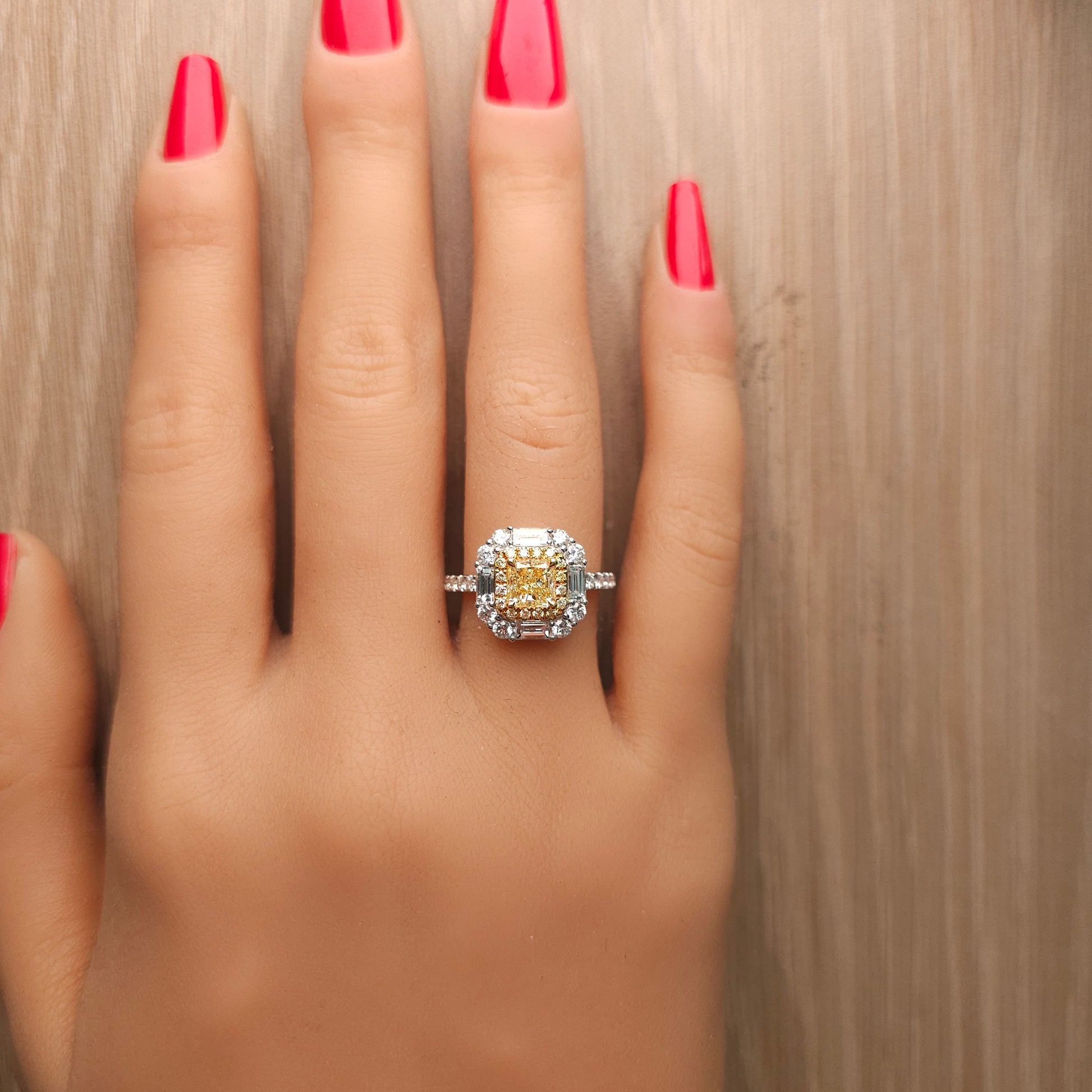 GIA Certified Natural Light Yellow Radiant Diamond 2.25 Carat TW Gold Ring