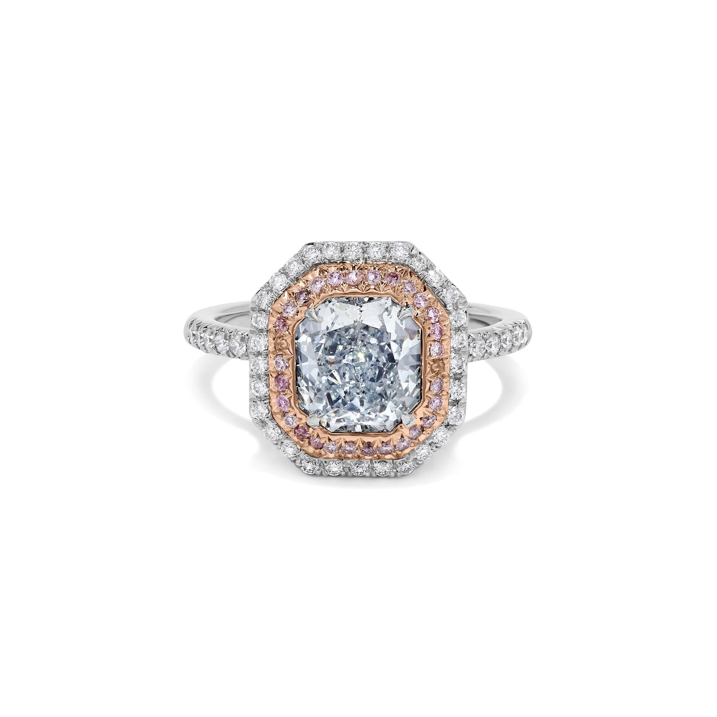 GIA Certified Natural Blue Radiant Diamond 2.45 Carat TW Platinum Cocktail Ring