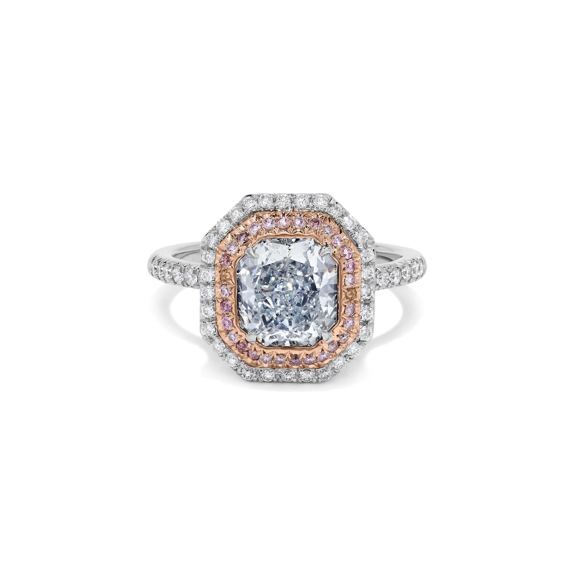 GIA Certified Natural Blue Radiant Diamond 2.45 Carat TW Platinum Cocktail Ring