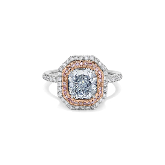 GIA Certified Natural Blue Radiant Diamond 2.45 Carat TW Platinum Cocktail Ring