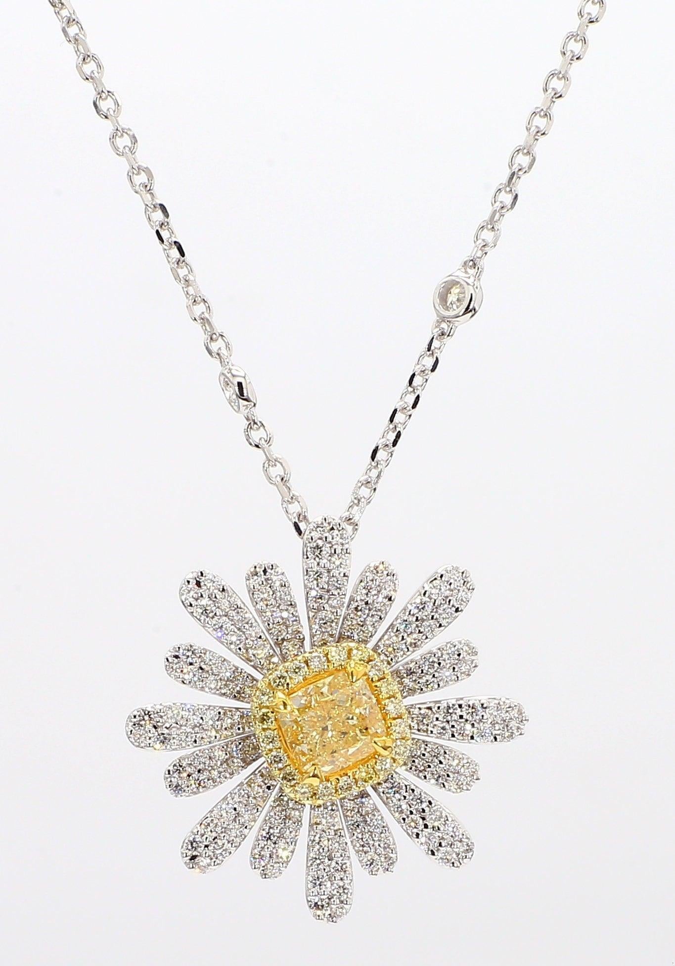 GIA Certified Natural Yellow Cushion Diamond 1.58 Carat TW Gold Drop Pendant