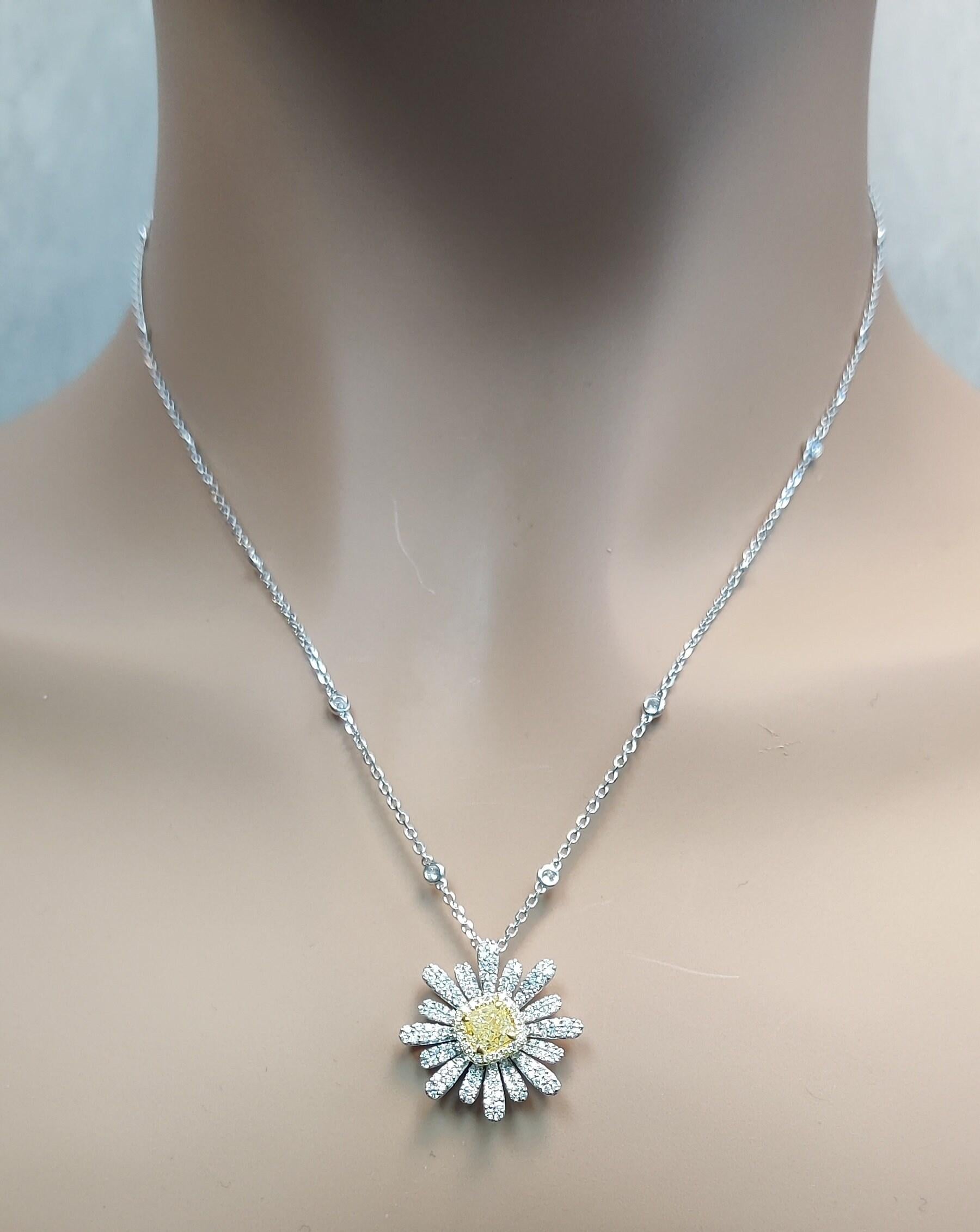 GIA Certified Natural Yellow Cushion Diamond 1.58 Carat TW Gold Drop Pendant