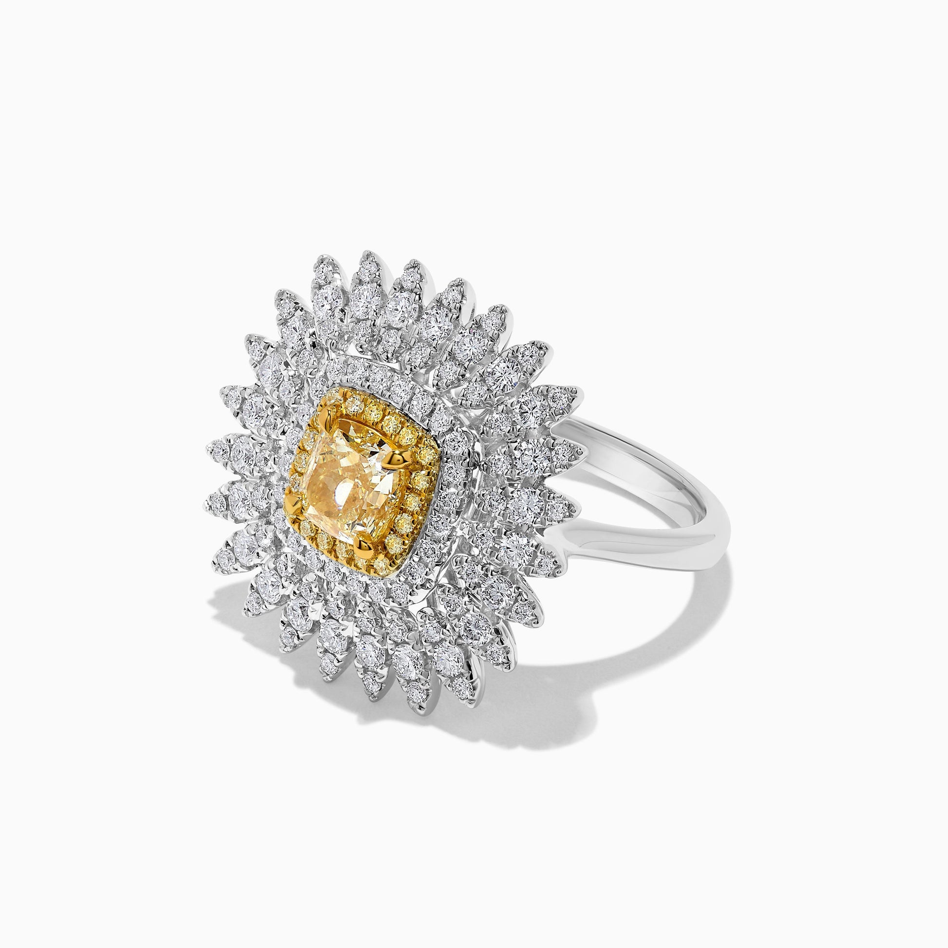 GIA Certified Natural Yellow Cushion Diamond 1.98 Carat TW Gold Cocktail Ring