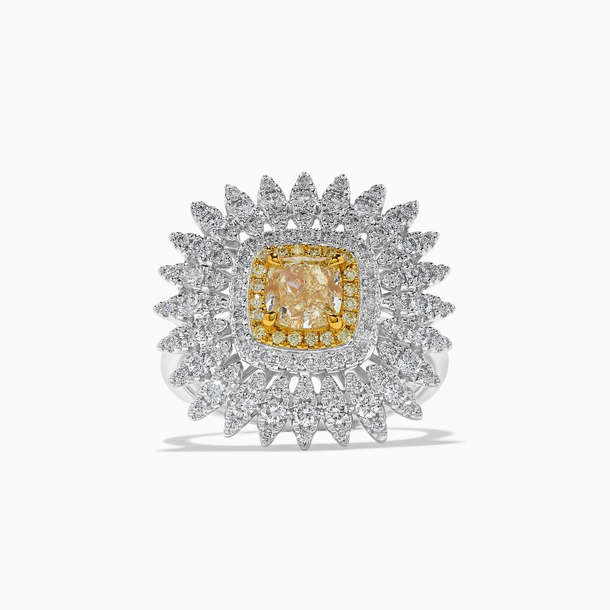 GIA Certified Natural Yellow Cushion Diamond 1.98 Carat TW Gold Cocktail Ring