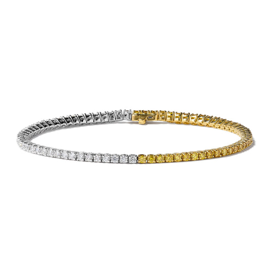 Natural Yellow Round and White Diamond 2.16 Carat TW Gold Tennis Bracelet