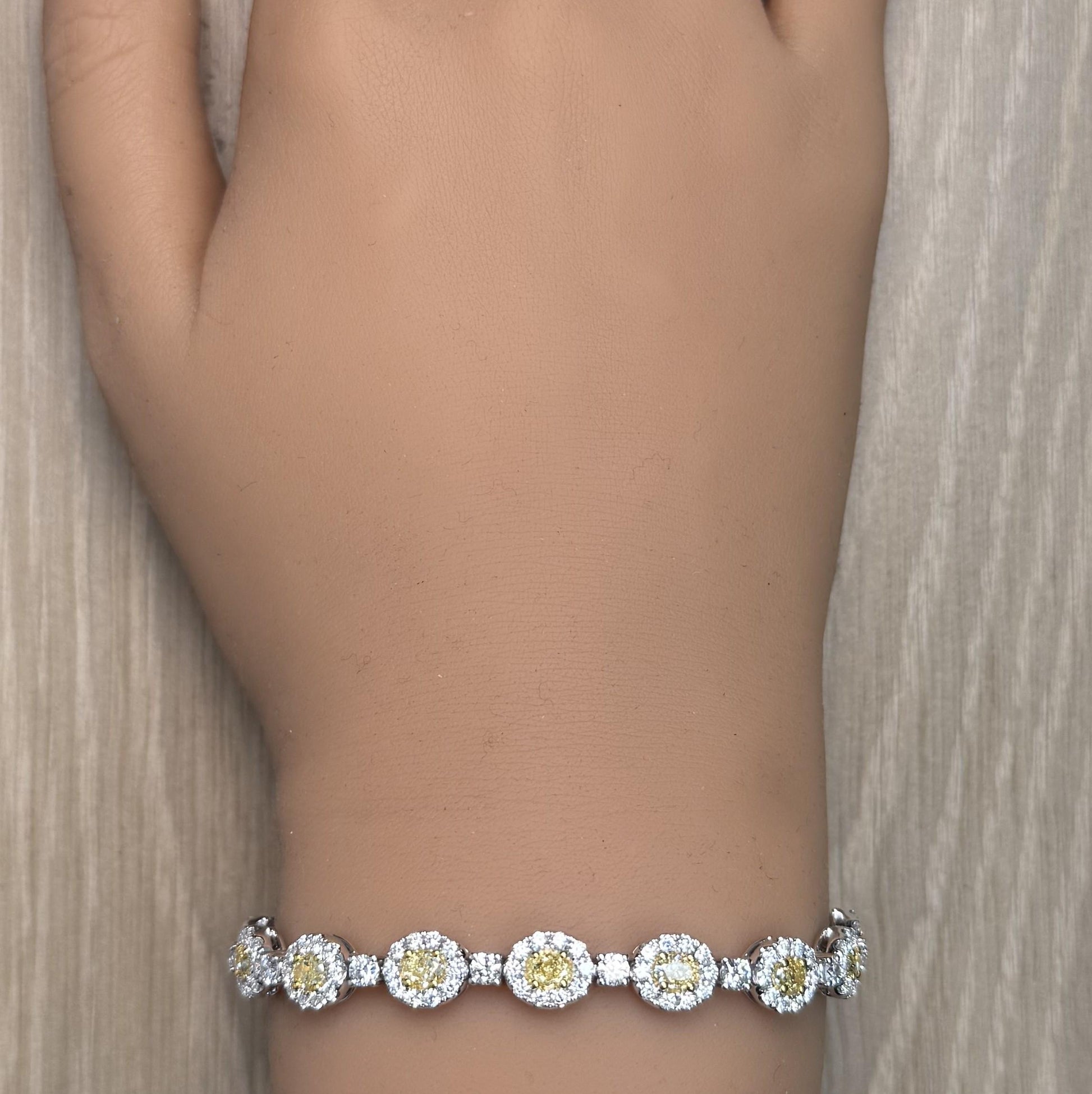 Natural Yellow Oval Diamond 7.36 Carat TW Gold Bracelet