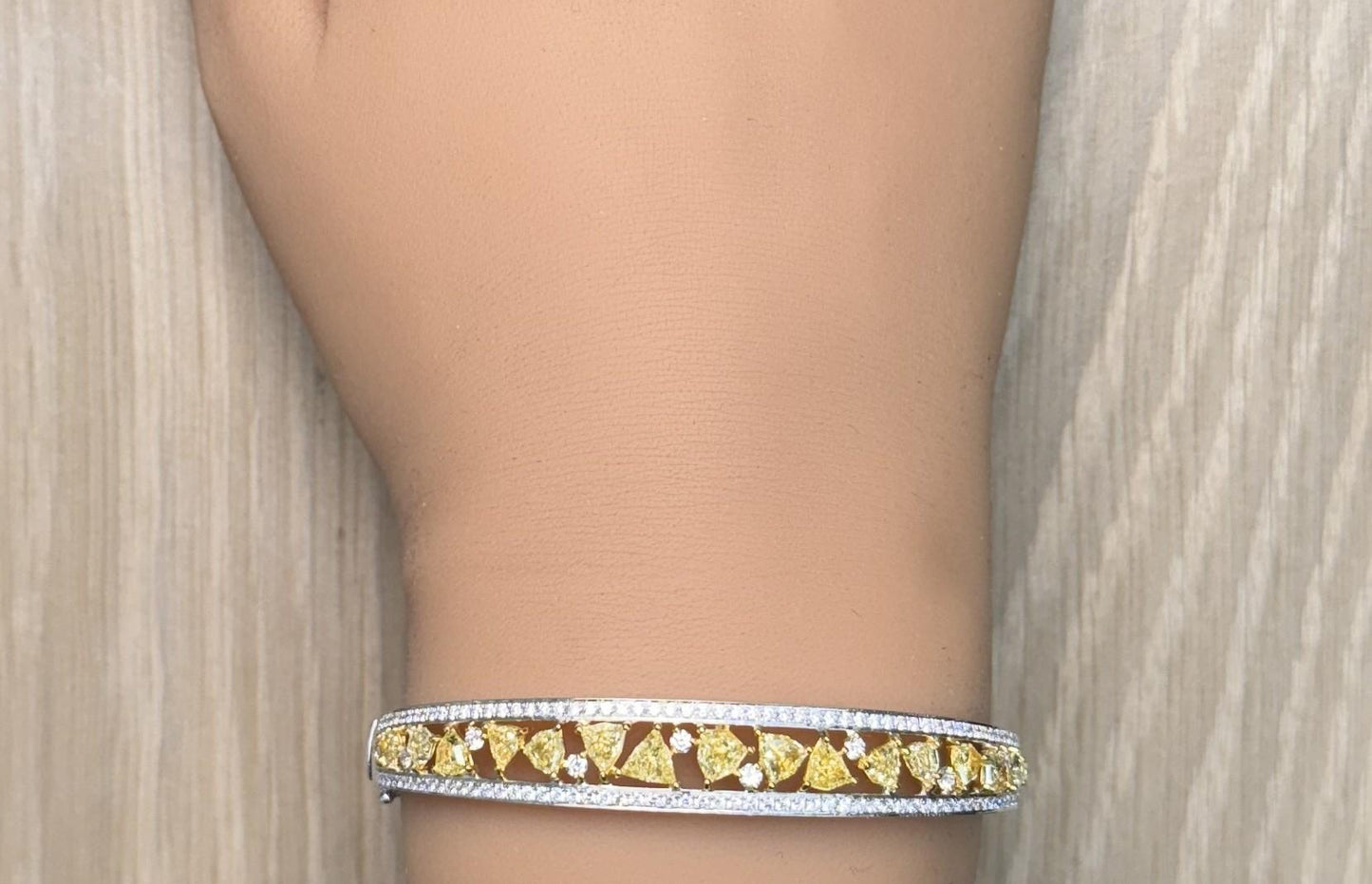 Natural Yellow Trillion Diamond 4.54 Carat TW Gold Cuff Bracelet