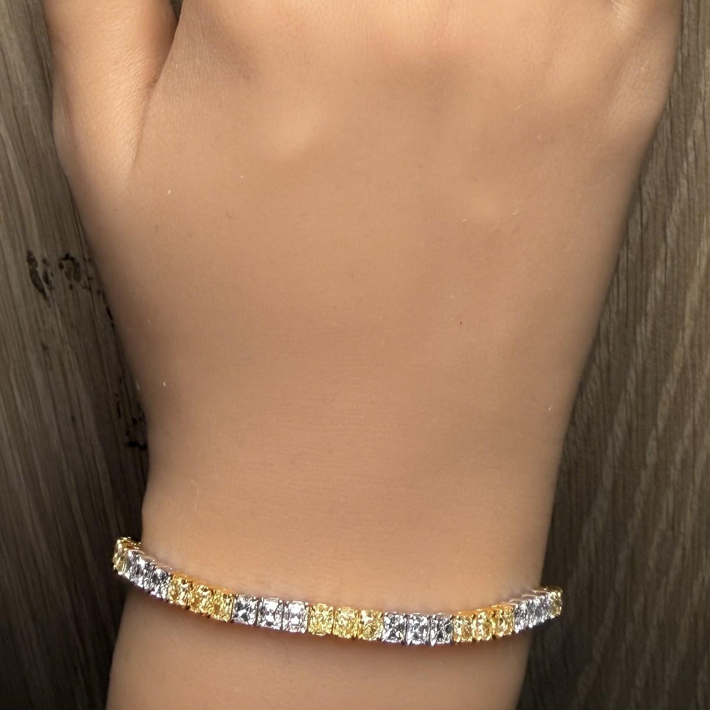 Natural Yellow Cushion Diamond 9.19 Carat TW Gold Bracelet