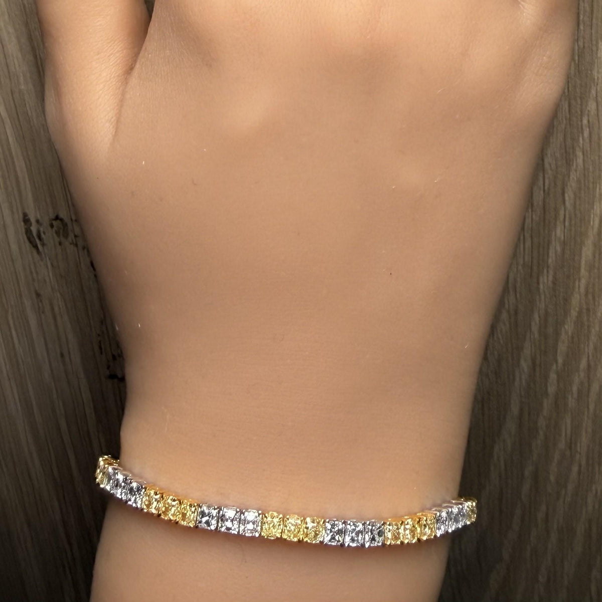 Natural Yellow Cushion Diamond 9.19 Carat TW Gold Bracelet