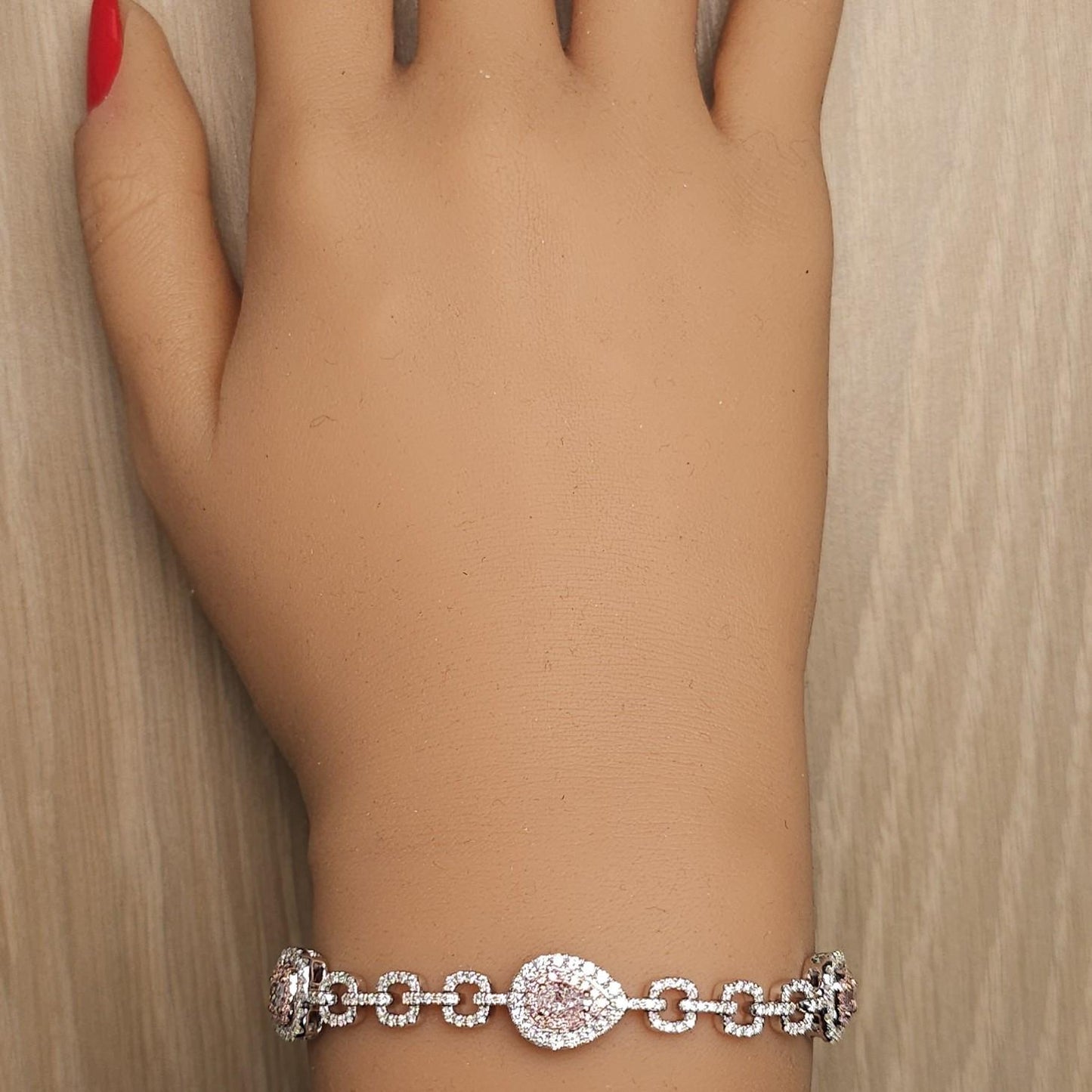 GIA Certified Fancy Pink Diamond 4.13 Carat TW Gold Tennis Bracelet