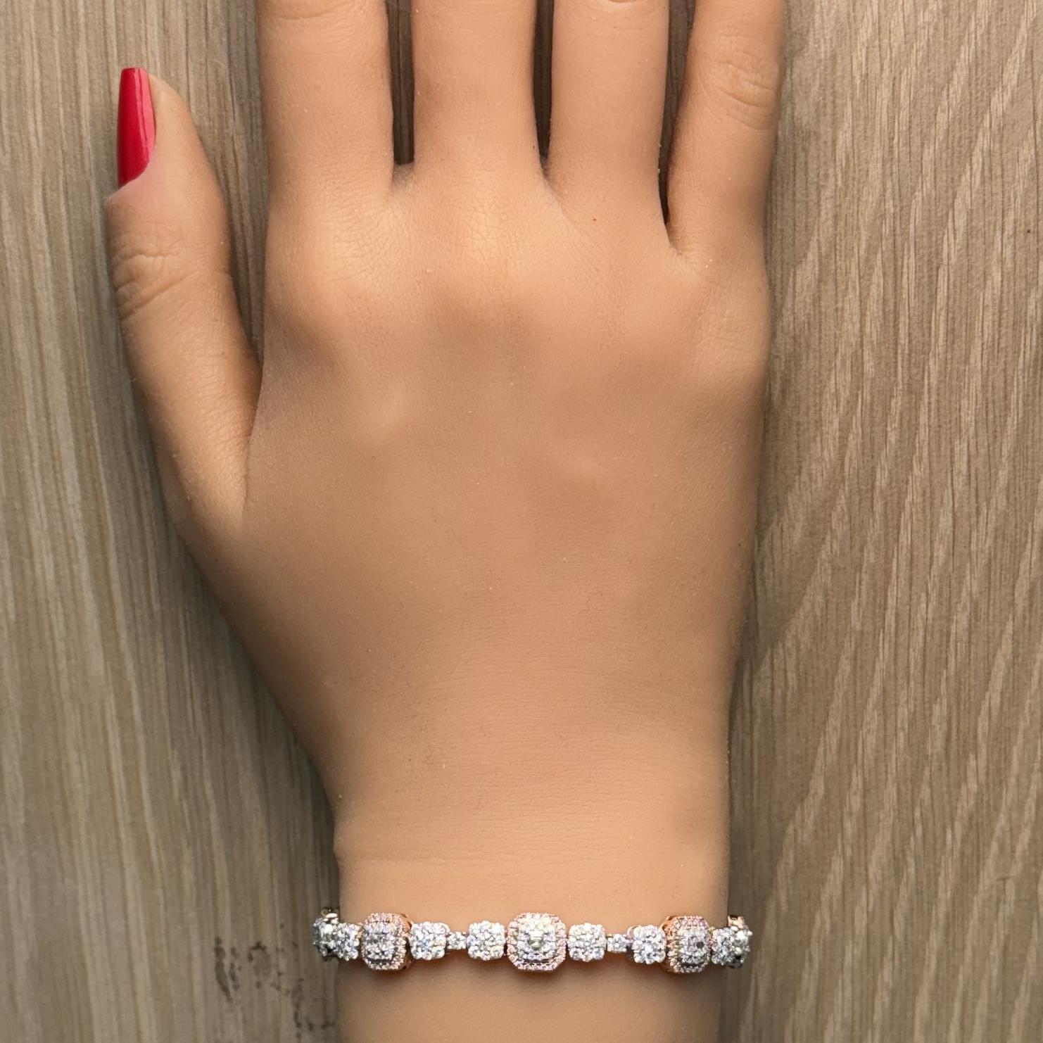 Natural White Emerald Diamond 6.04 Carat TW Gold Tennis Bracelet