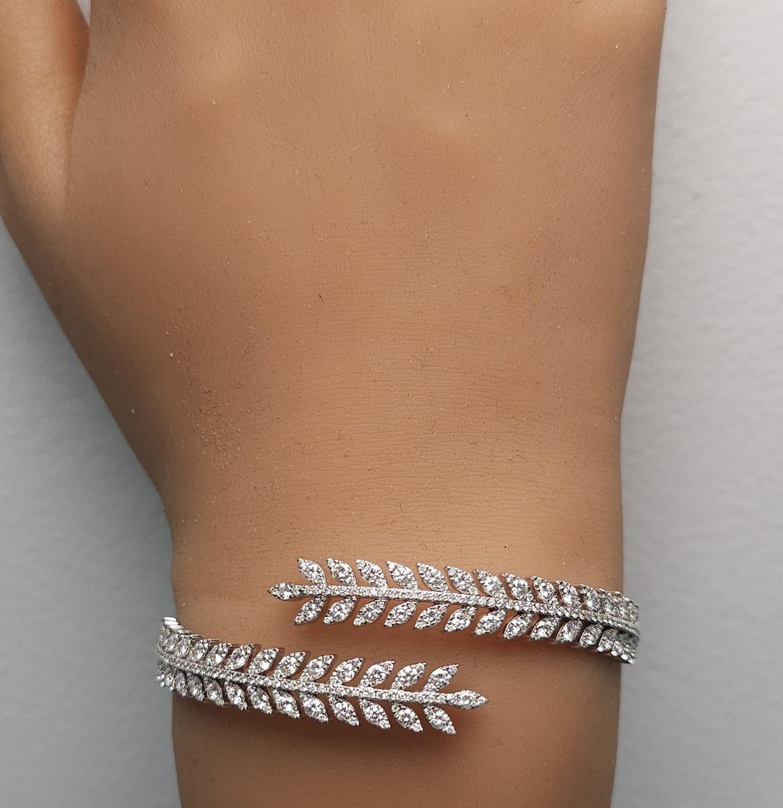 Natural White Round Diamond 3.24 Carat TW White Gold Cuff Bracelet