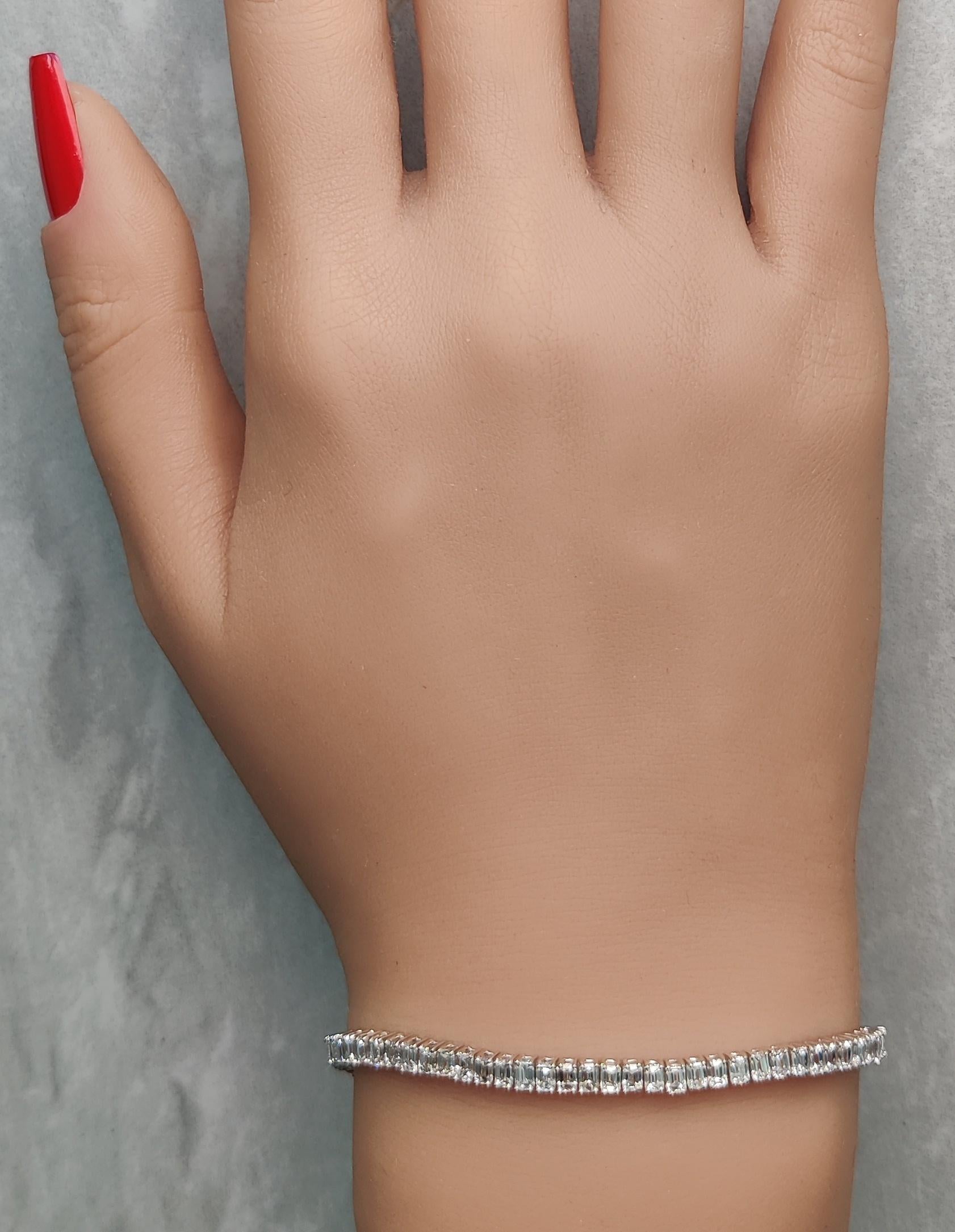 Natural White Emerald Diamond 6.59 Carat TW White Gold Tennis Bracelet