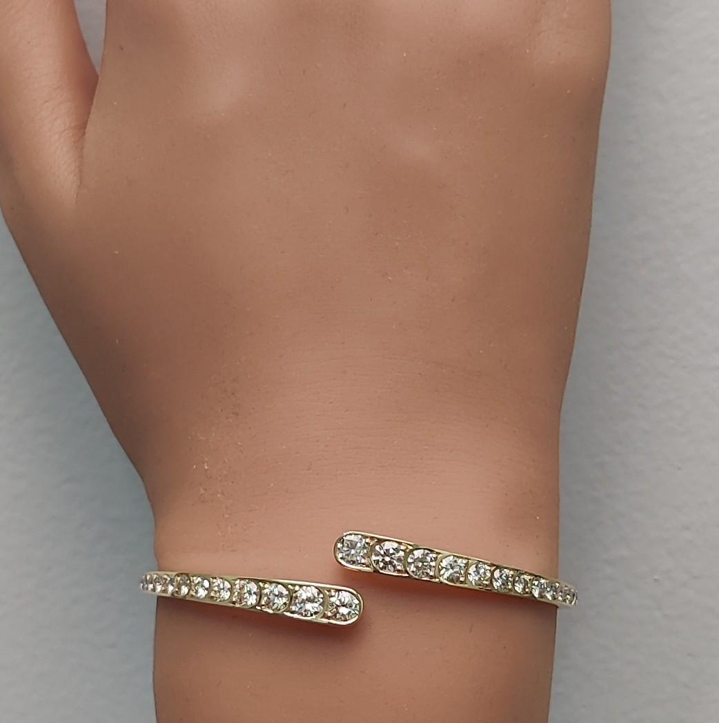 Natural White Round Diamond 3.98 Carat TW Yellow Gold Cuff Bracelet
