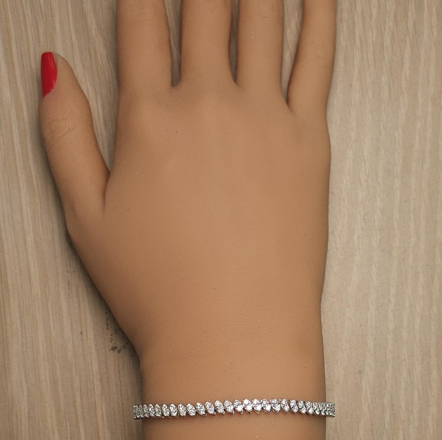 Natural White Round Diamond 3.40 Carat TW White Gold Tennis Bracelet