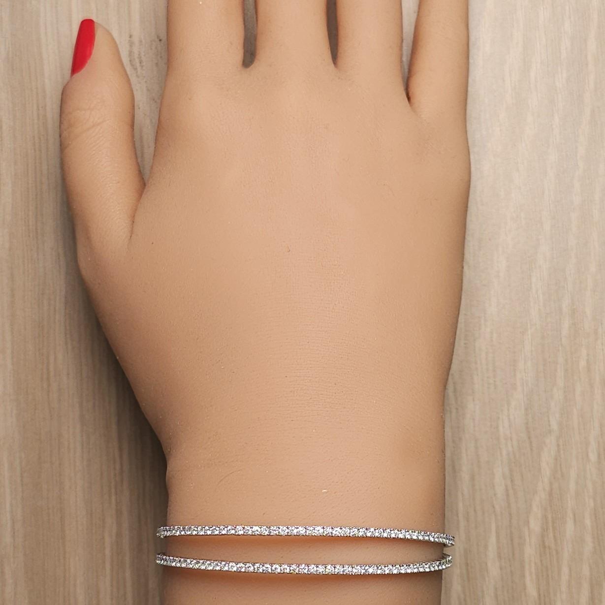 Natural White Round Diamond 3.46 Carat TW White Gold Cuff Bracelet