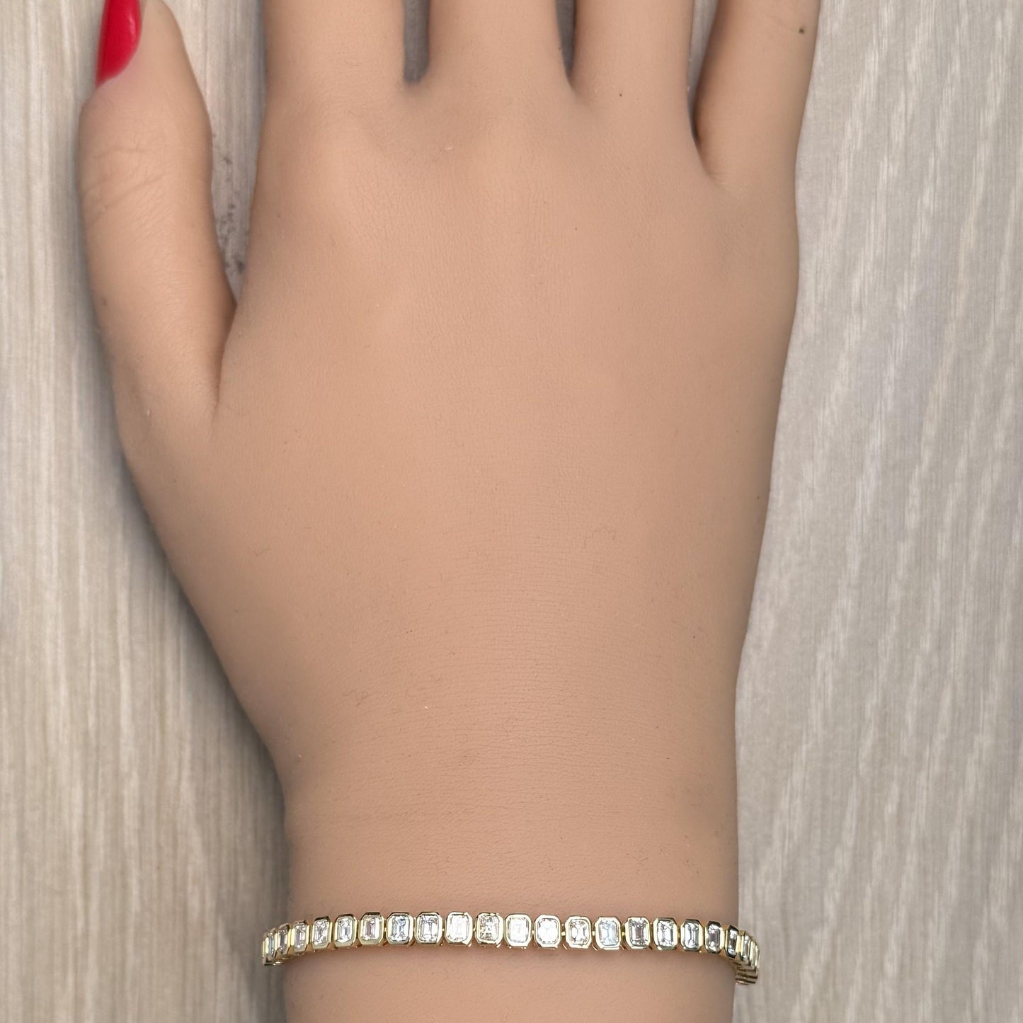 Natural White Emerald Diamond 6.38 Carat TW Gold Tennis Bracelet