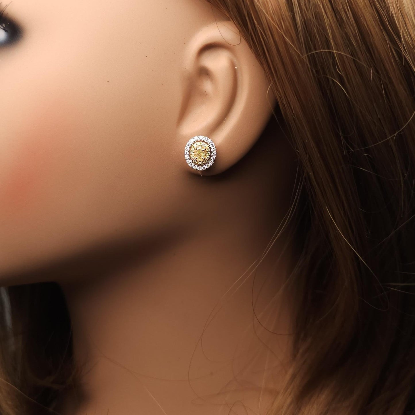 Natural Yellow Oval Diamond 1.04 Carat TW Gold Stud Earrings