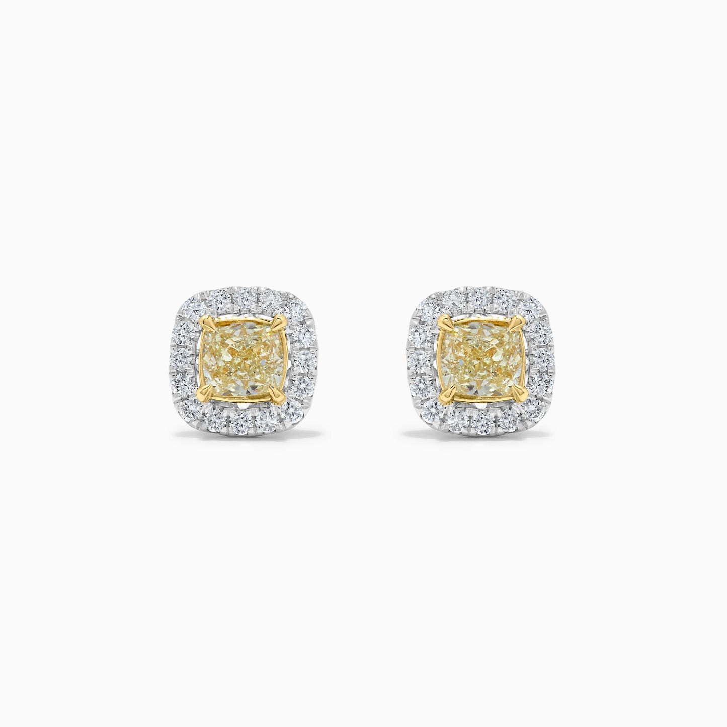 Natural Yellow Cushion Diamond 1.84 Carat TW Gold Stud Earrings