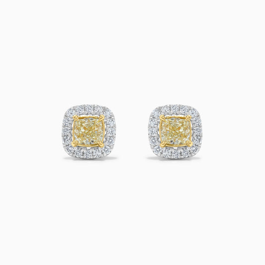 Natural Yellow Cushion Diamond 1.84 Carat TW Gold Stud Earrings