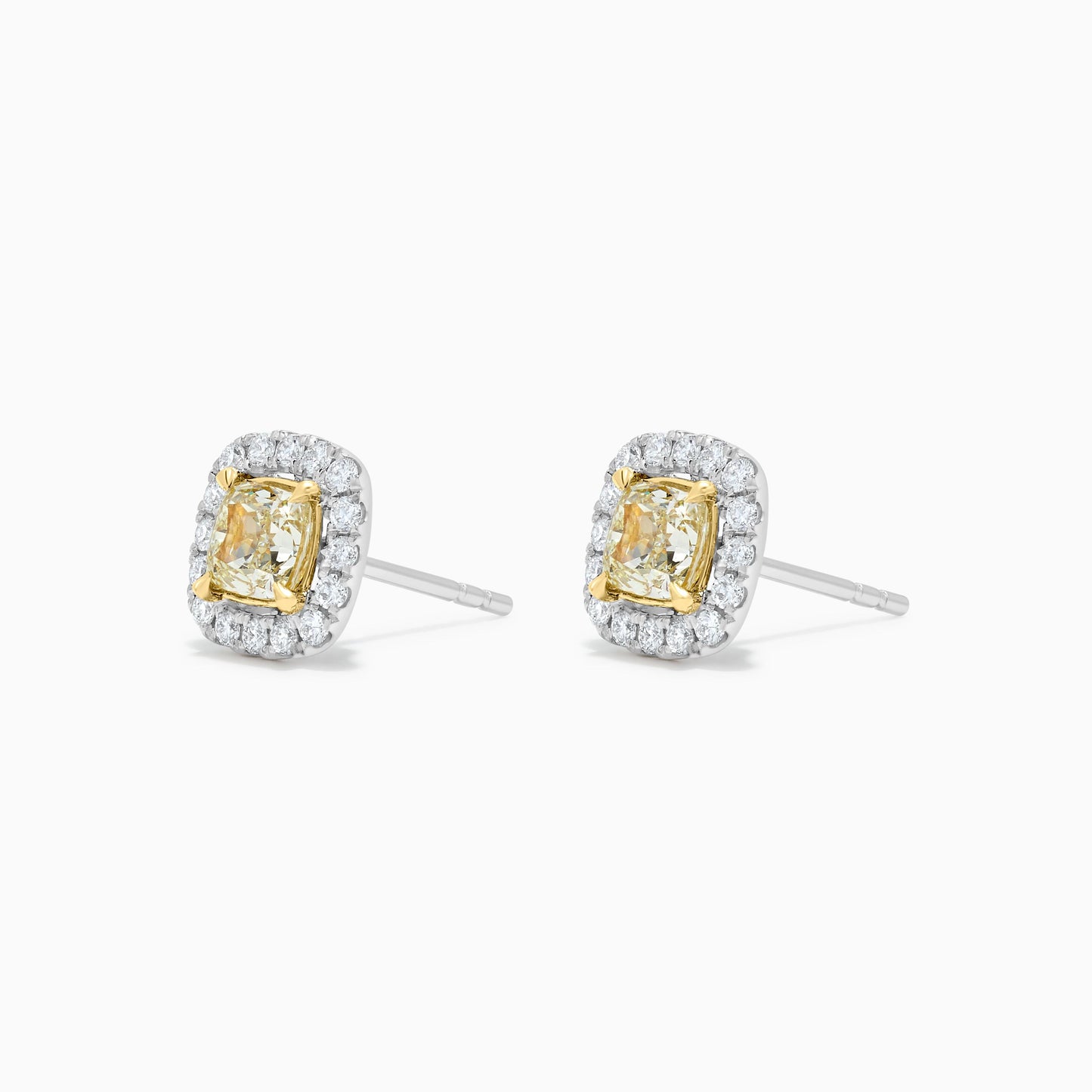 Natural Yellow Cushion Diamond 1.84 Carat TW Gold Stud Earrings