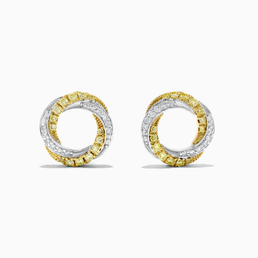 Natural Yellow Round and White Diamond .35 Carat TW Gold Stud Earrings