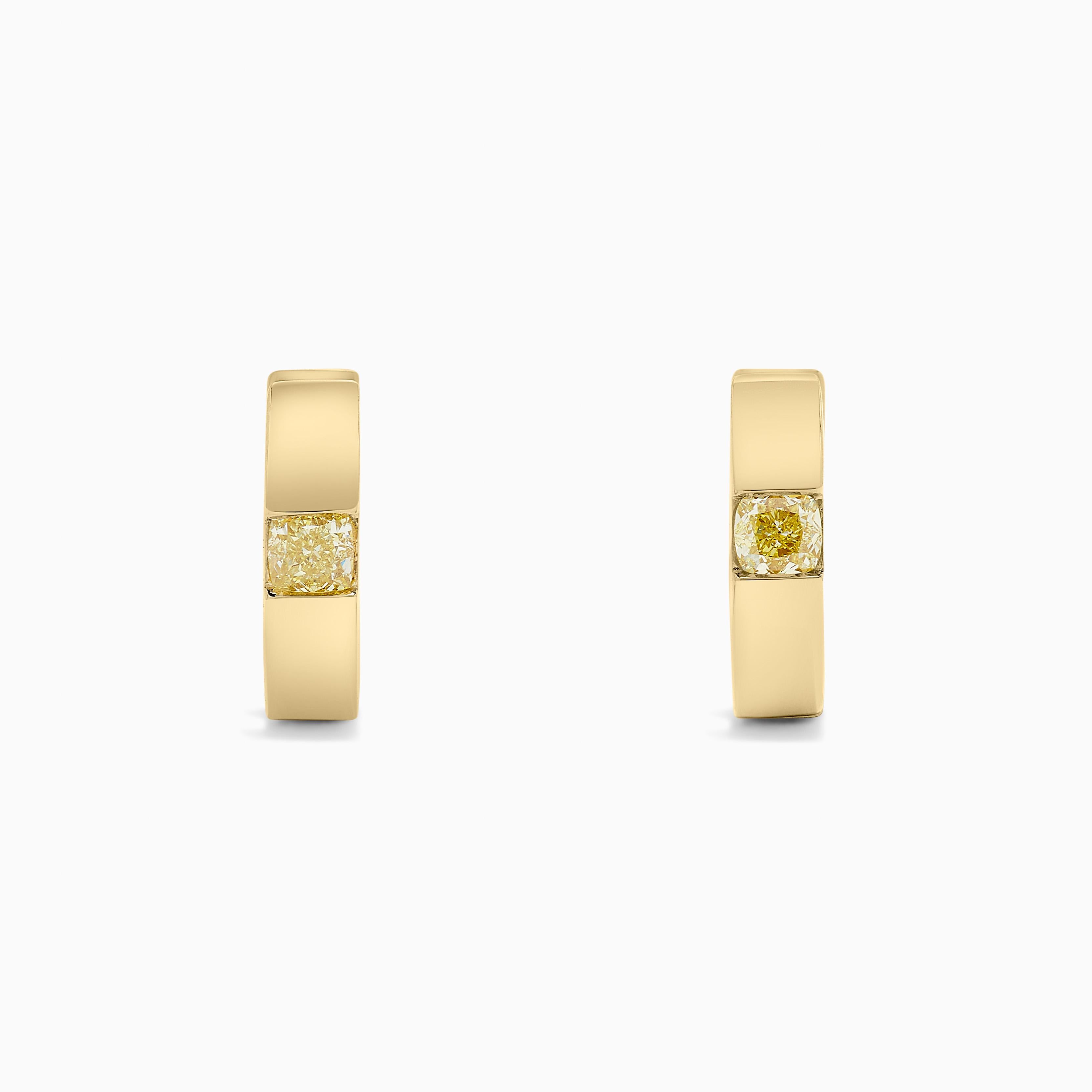 Natural Yellow Cushion Diamond .50 Carat TW Yellow Gold Hoop Earrings