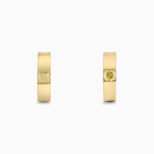 Natural Yellow Cushion Diamond .50 Carat TW Yellow Gold Hoop Earrings