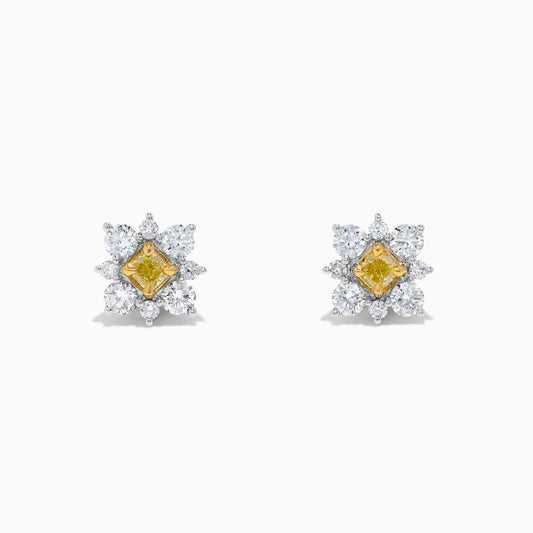 Natural Yellow Cushion Diamond 1.16 Carat TW Gold Stud Earrings