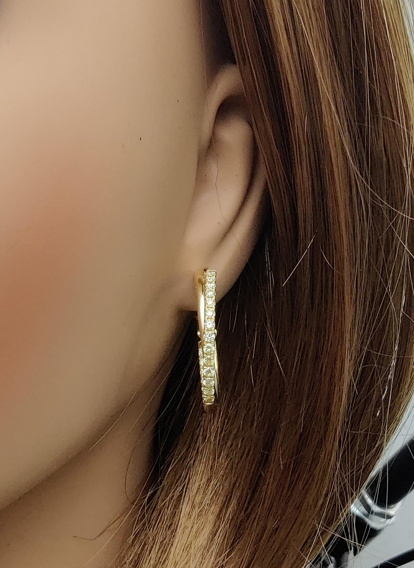 Natural Yellow Round Diamond 1.44 Carat TW Yellow Gold Hoop Earrings