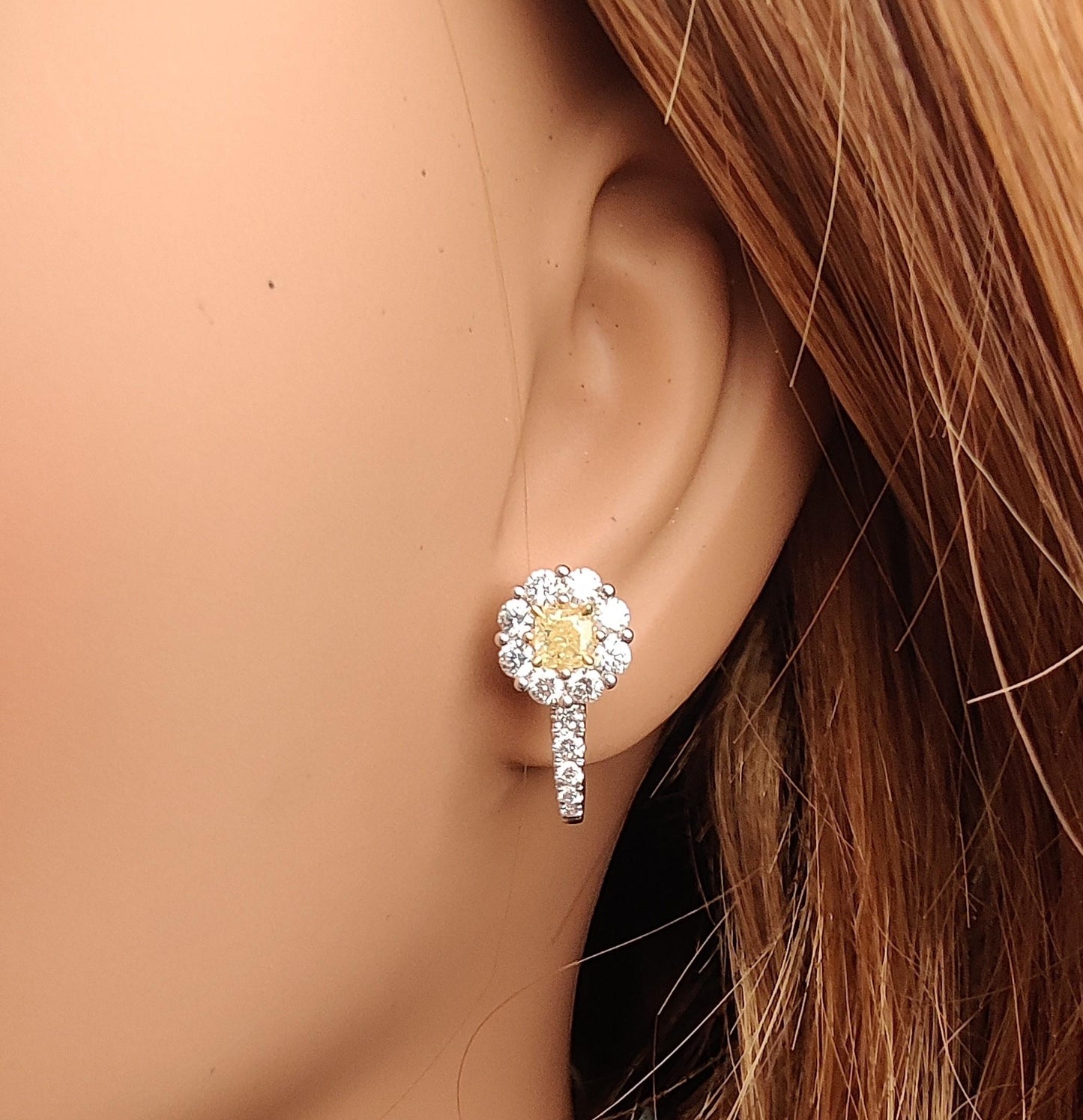 Natural Yellow Cushion Diamond 1.65 Carat TW Gold Stud Earrings