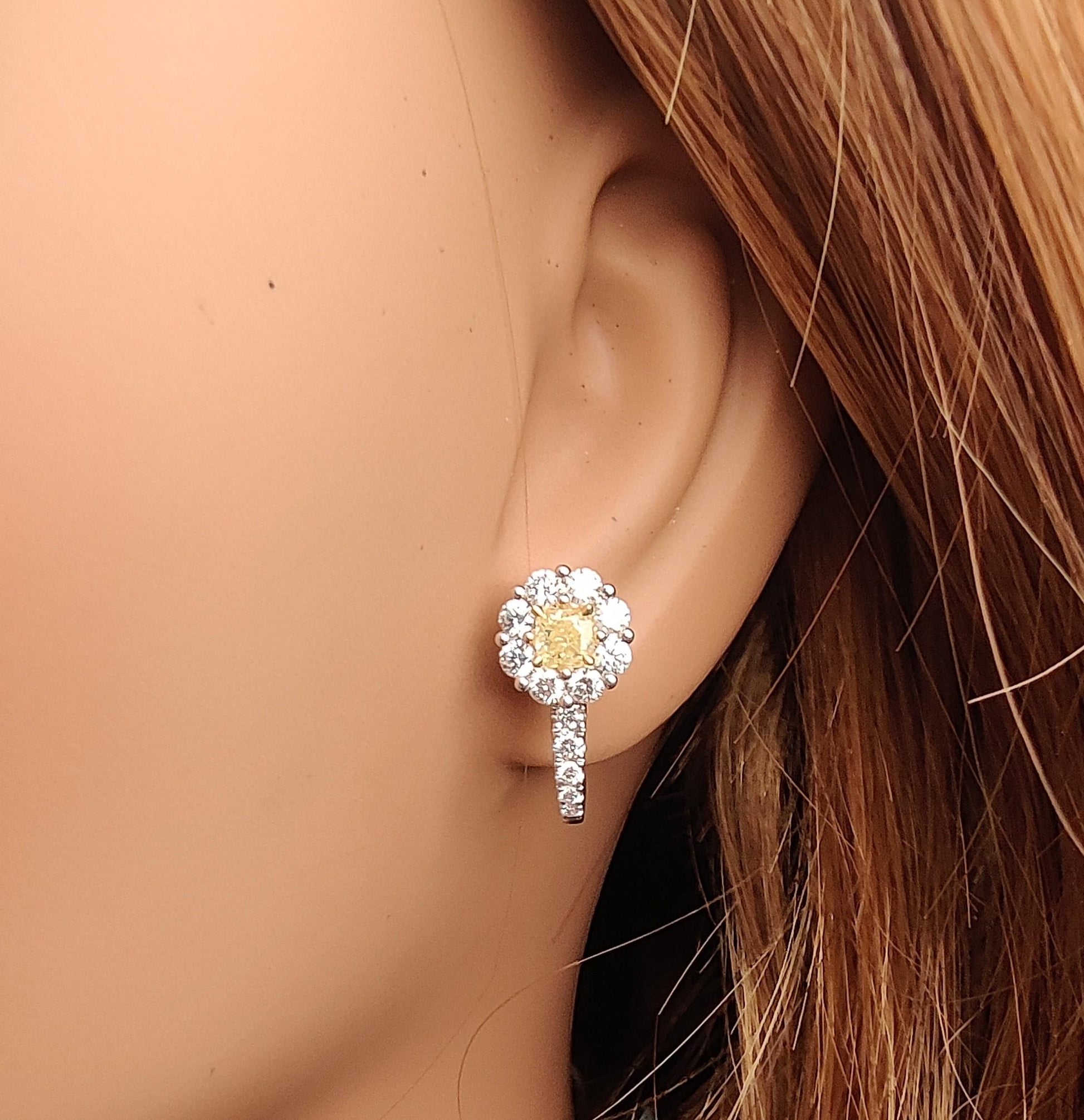 Natural Yellow Cushion Diamond 1.65 Carat TW Gold Stud Earrings