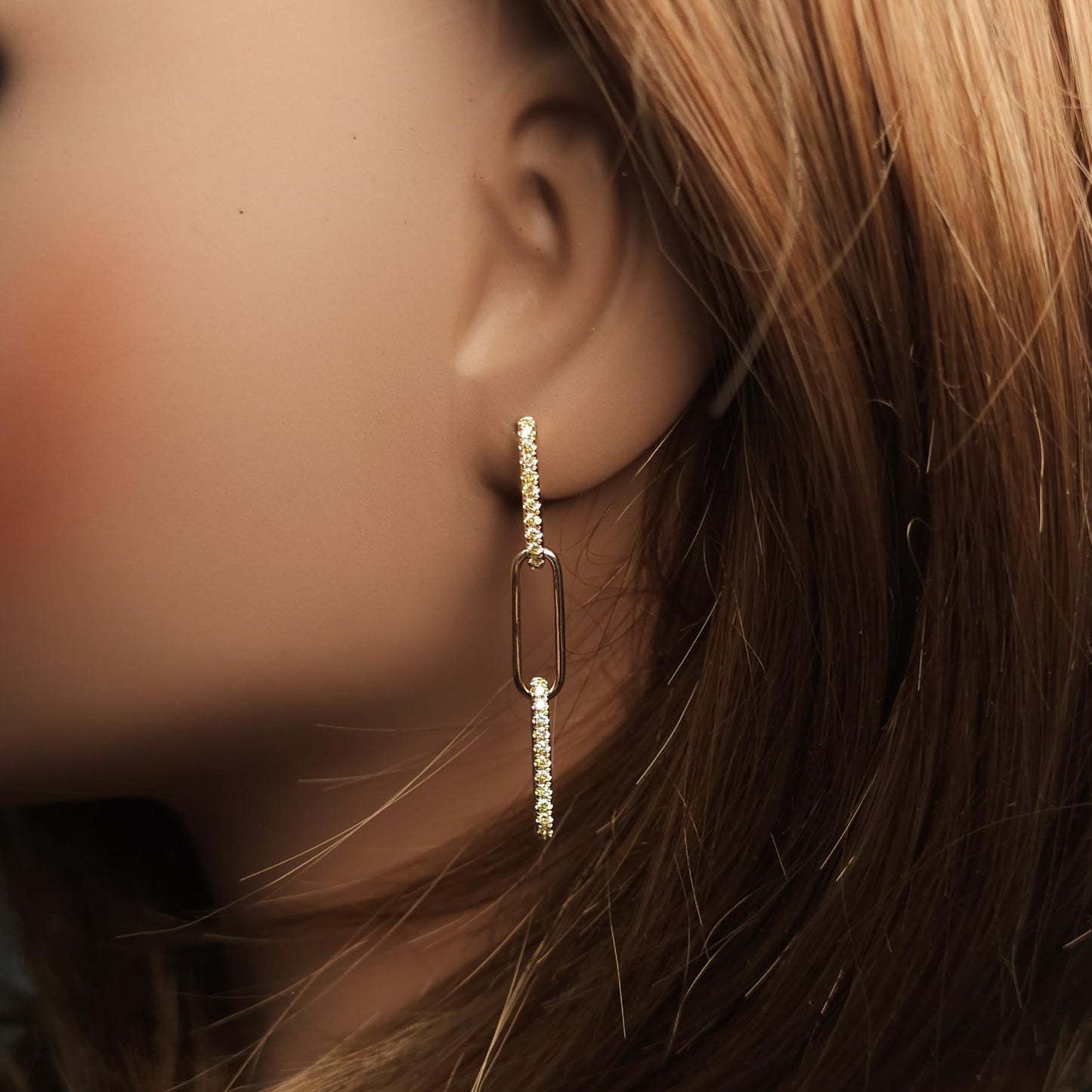 Natural Yellow Round Diamond 0.54 Carat TW Yellow Gold Drop Earrings