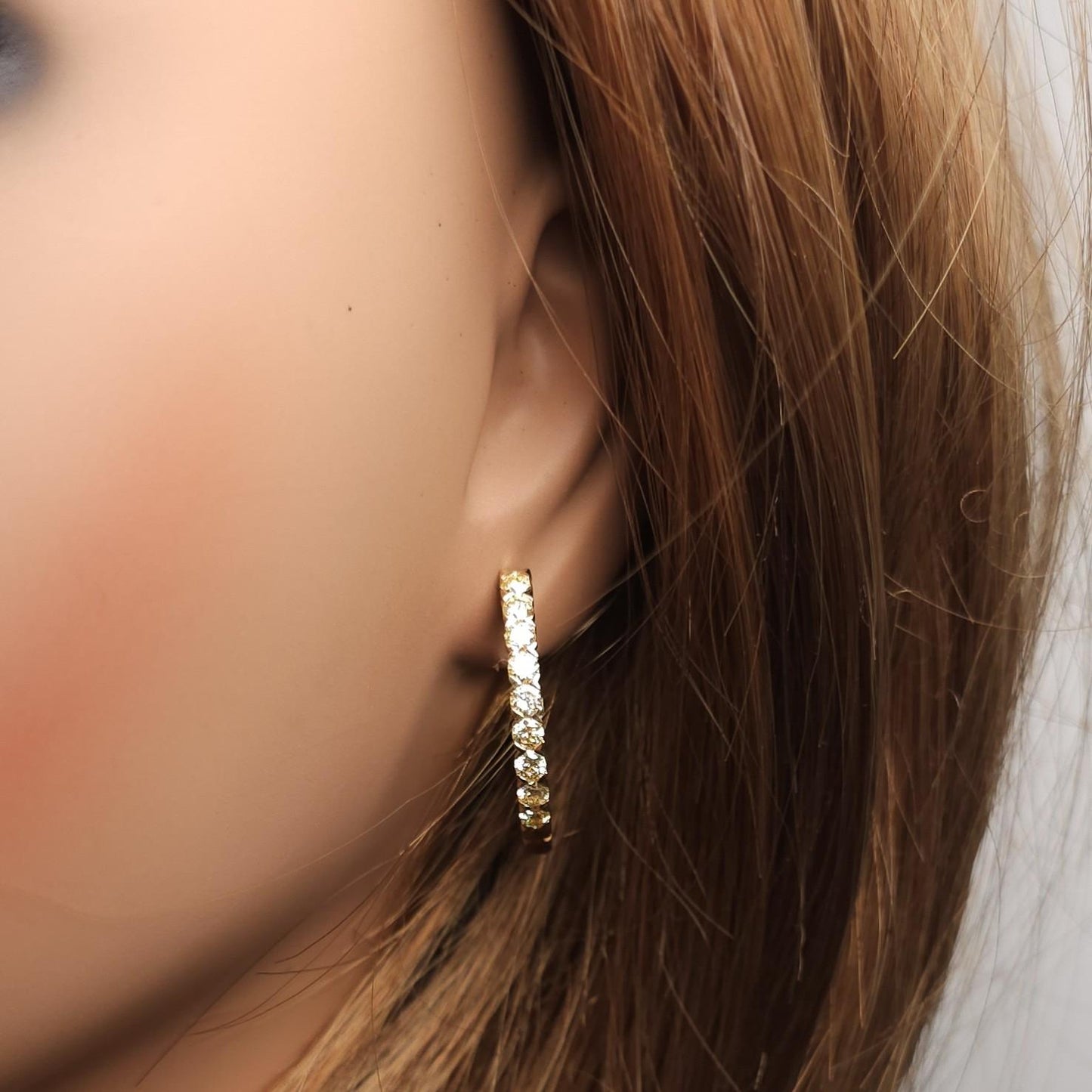 Natural Yellow Round Diamond 2.17 Carat TW Yellow Gold Hoop Earrings