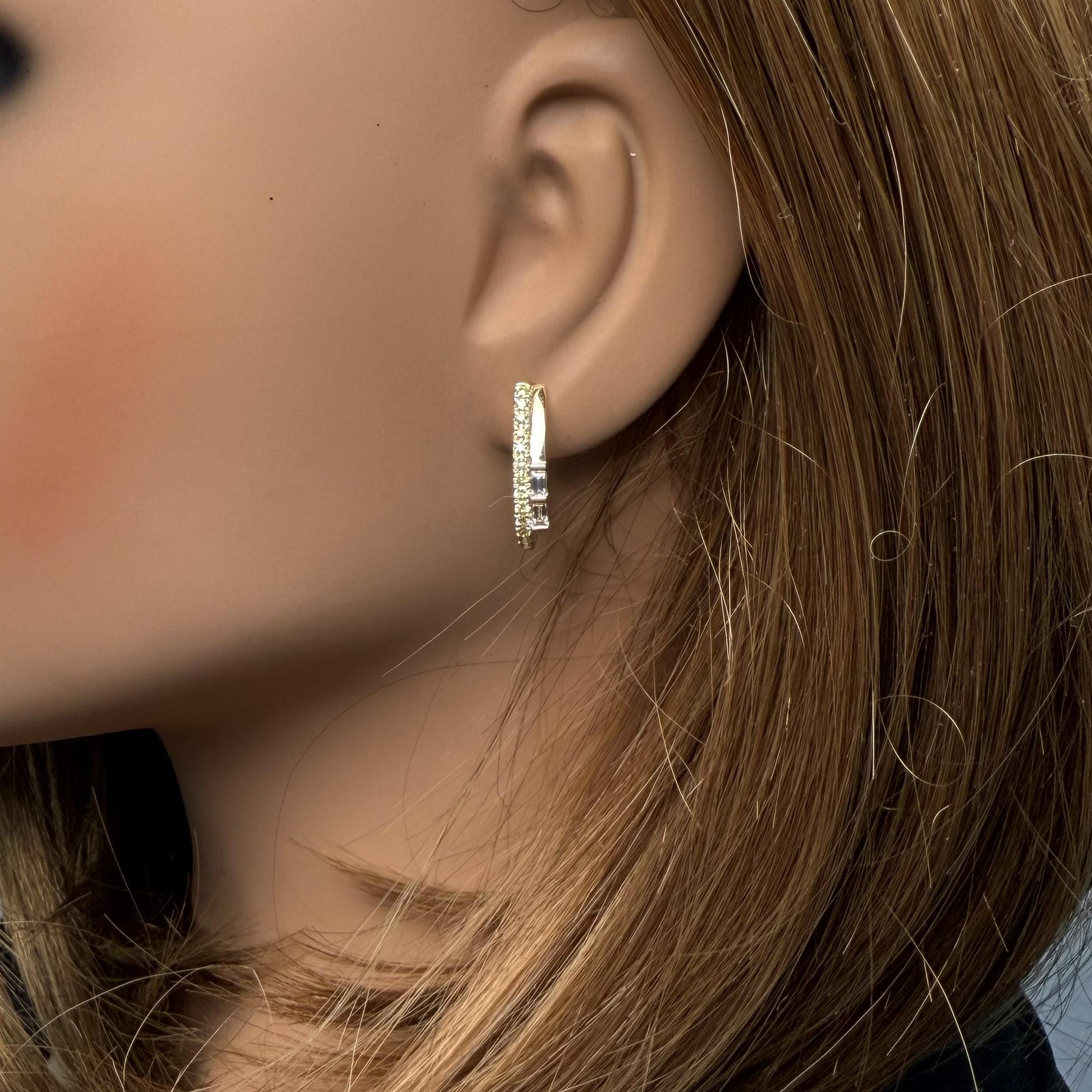 Natural White Baguette Diamond 0.56 Carat TW Yellow Gold Hoop Earrings