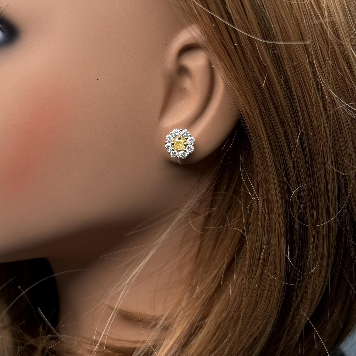 Natural Yellow Cushion Diamond 1.97 Carat TW Gold Stud Earrings