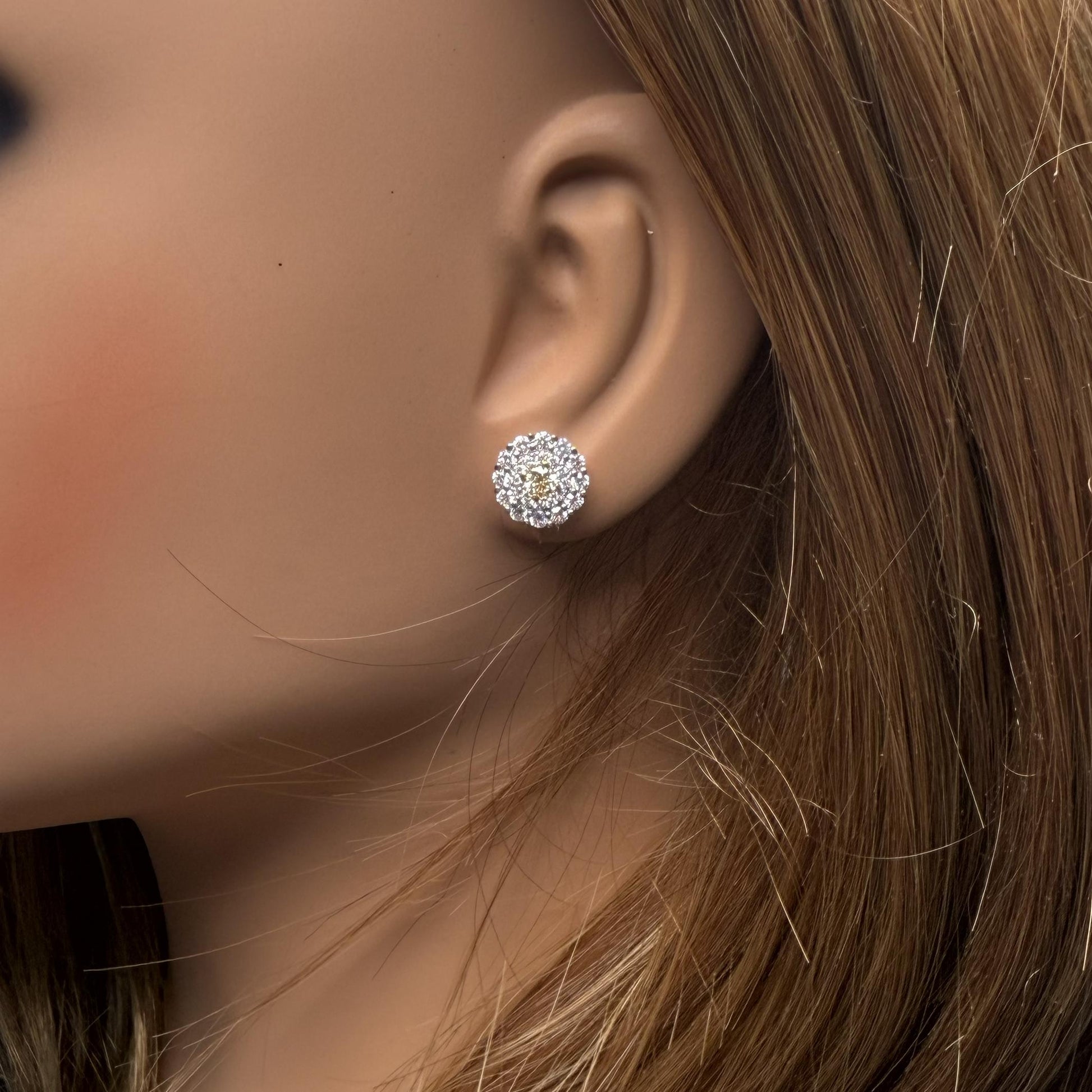 Natural Yellow Round Diamond 1.17 Carat TW Gold Stud Earrings