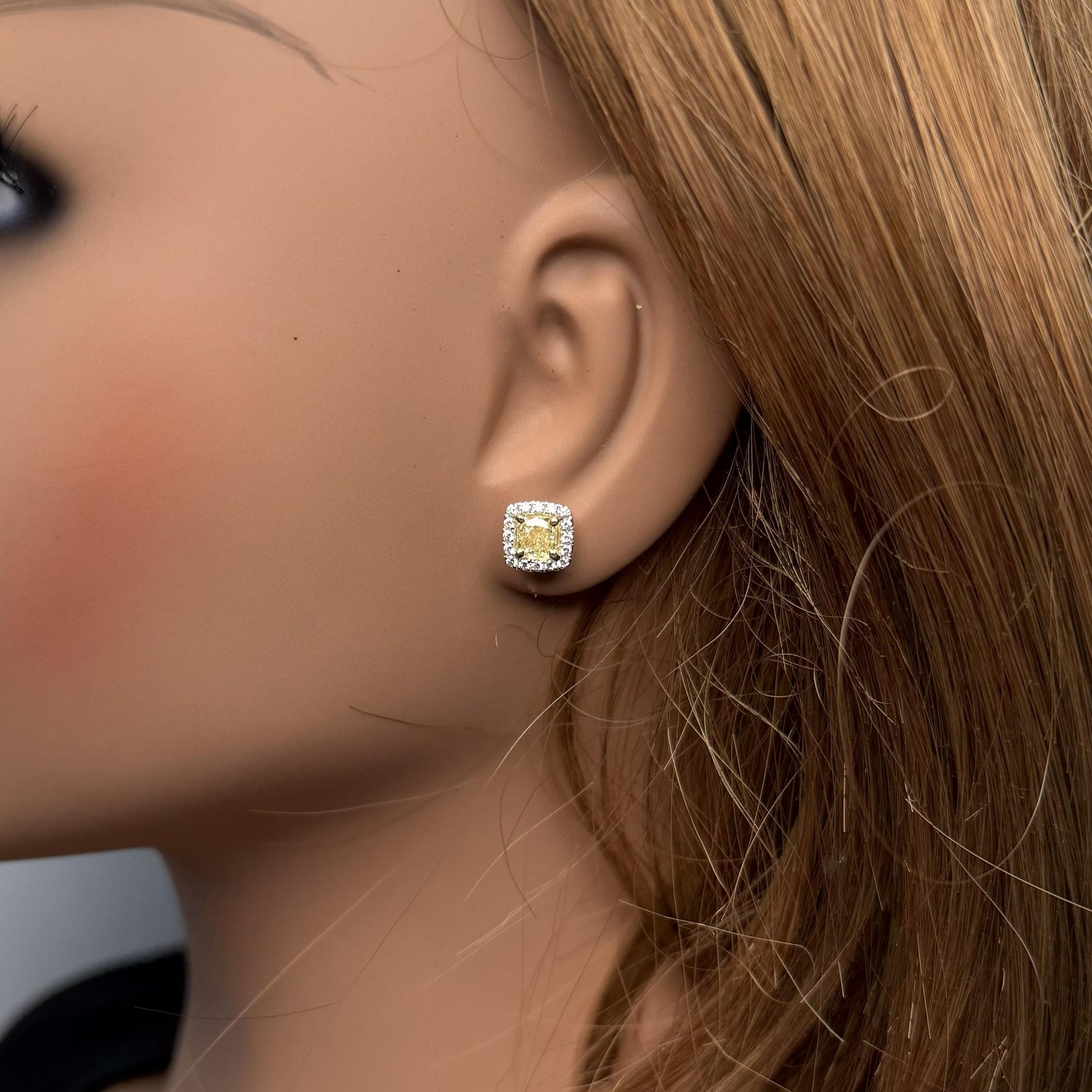 GIA Certified Natural Light Yellow Radiant Diamond 1.79 Carat TW Gold Earrings