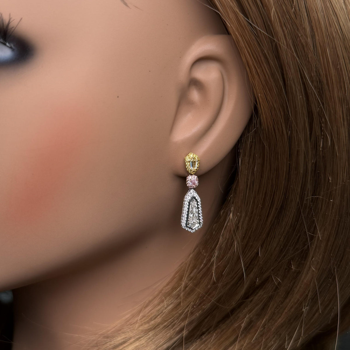 GIA Certified Natural White Kite Diamond 2.95 Carat TW Earrings