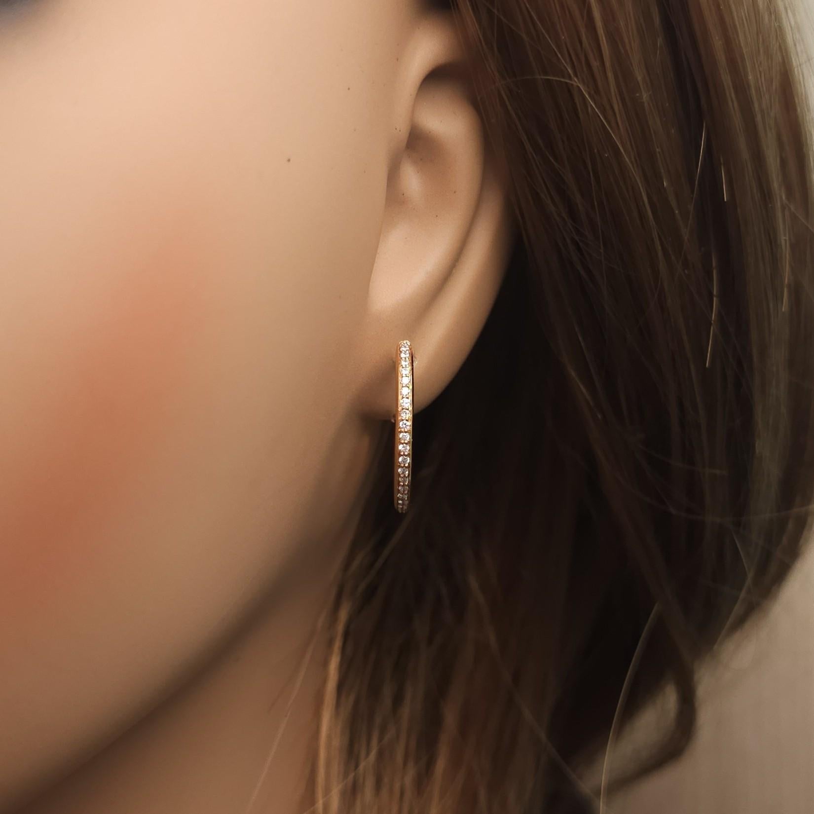 Natural White Round Diamond 0.23 Carat TW Rose Gold Hoop Earrings