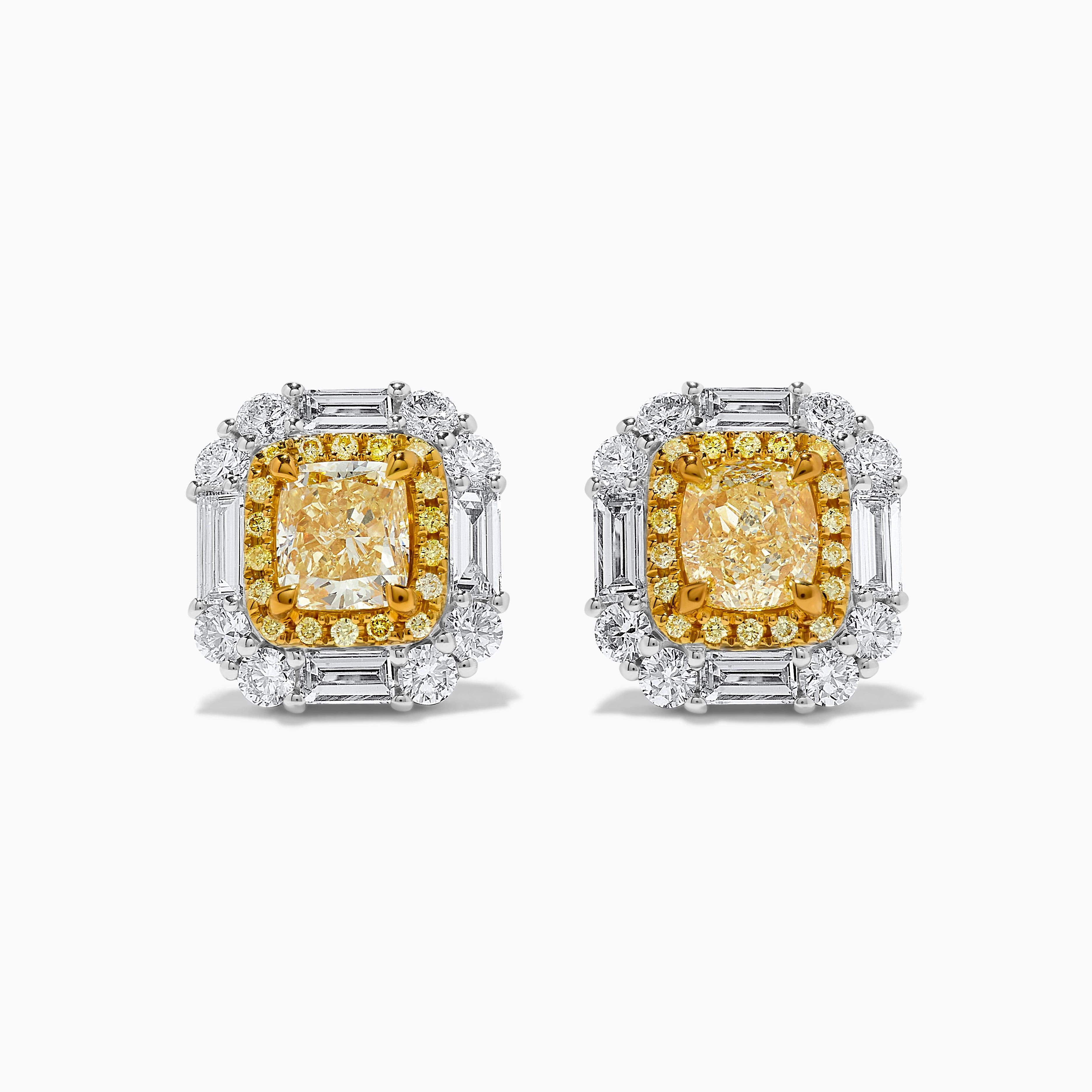 GIA Certified Natural Yellow Cushion Diamond 3.65 Carat TW Gold Stud Earrings